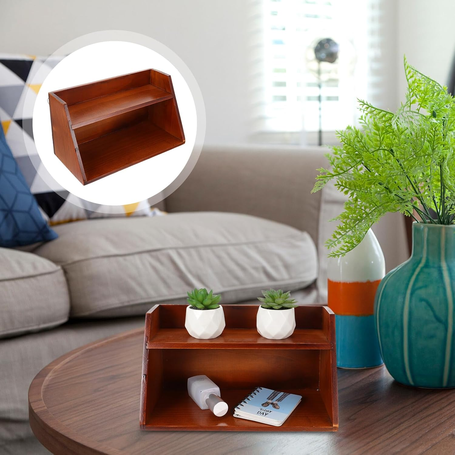 Anneome Wall-Mounted Wooden Storage Rack, Multifunctional Desk Organizer for Sundries, 2-Tier Vintage Style Makeup and Office Storage Holder,