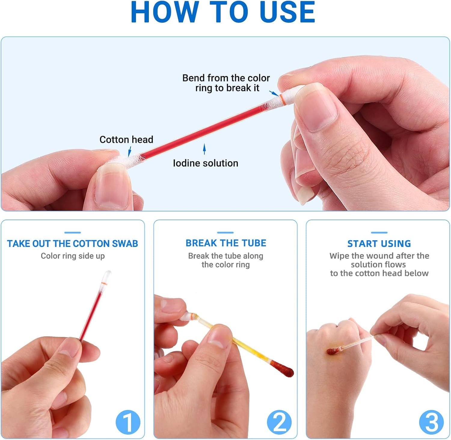 Healifty 100 Pieces Disposable Iodine Cotton Swabs, Iodine for Wounds Cotton Swabs, Portable Individually Wrapped Medical Cotton Buds for Nasal Ears Bruise, Emergency Wound Care image number 1