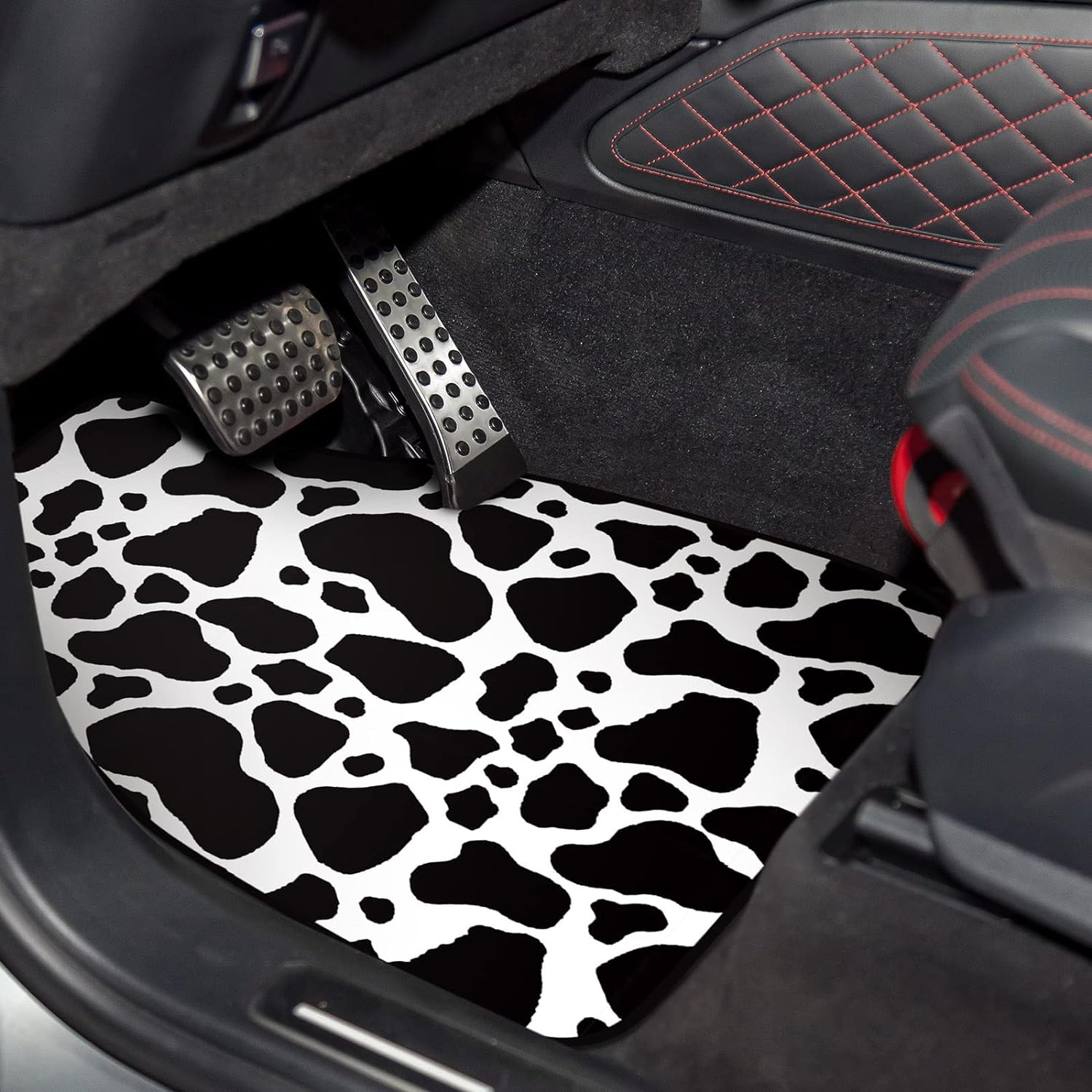 19 Pieces Cow Print Car Accessories Set for Women Man Cow Car Steering Wheel Cover Cow Print Seat Cover Seat Belt Pads Car Floor Mats Car Cup Holders Car Armrest Pad for Women Men Cars