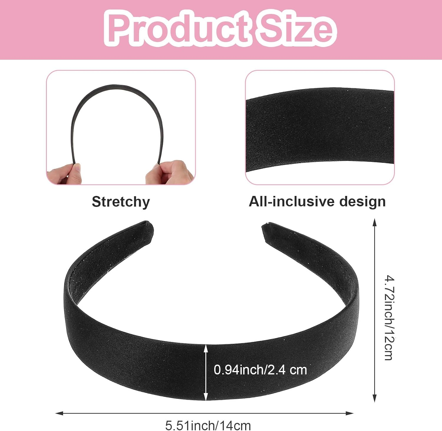 2Pcs Black Headband: Satin Black Headband for Women Girls, Plain Wide Hair Band Hoops, Fashion Elastic Solid Hairband Accessories,Anti-Slip Solid Headbands Soft Simple Hair Bands for DIY Craft Cosplay image number 4