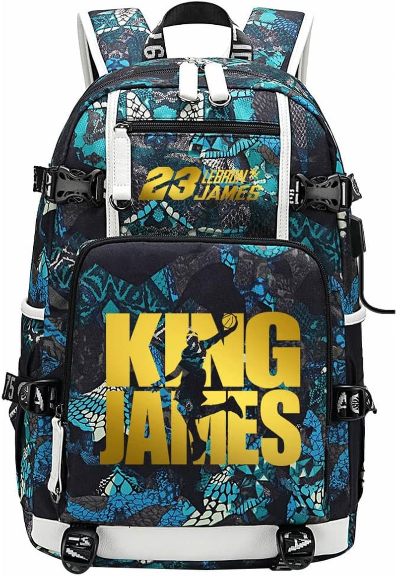 Basketball Player James Multifunction Backpack Travel Student Laptop Fans Bookbag for Men Women - Grey Pattern - 2 image number 7