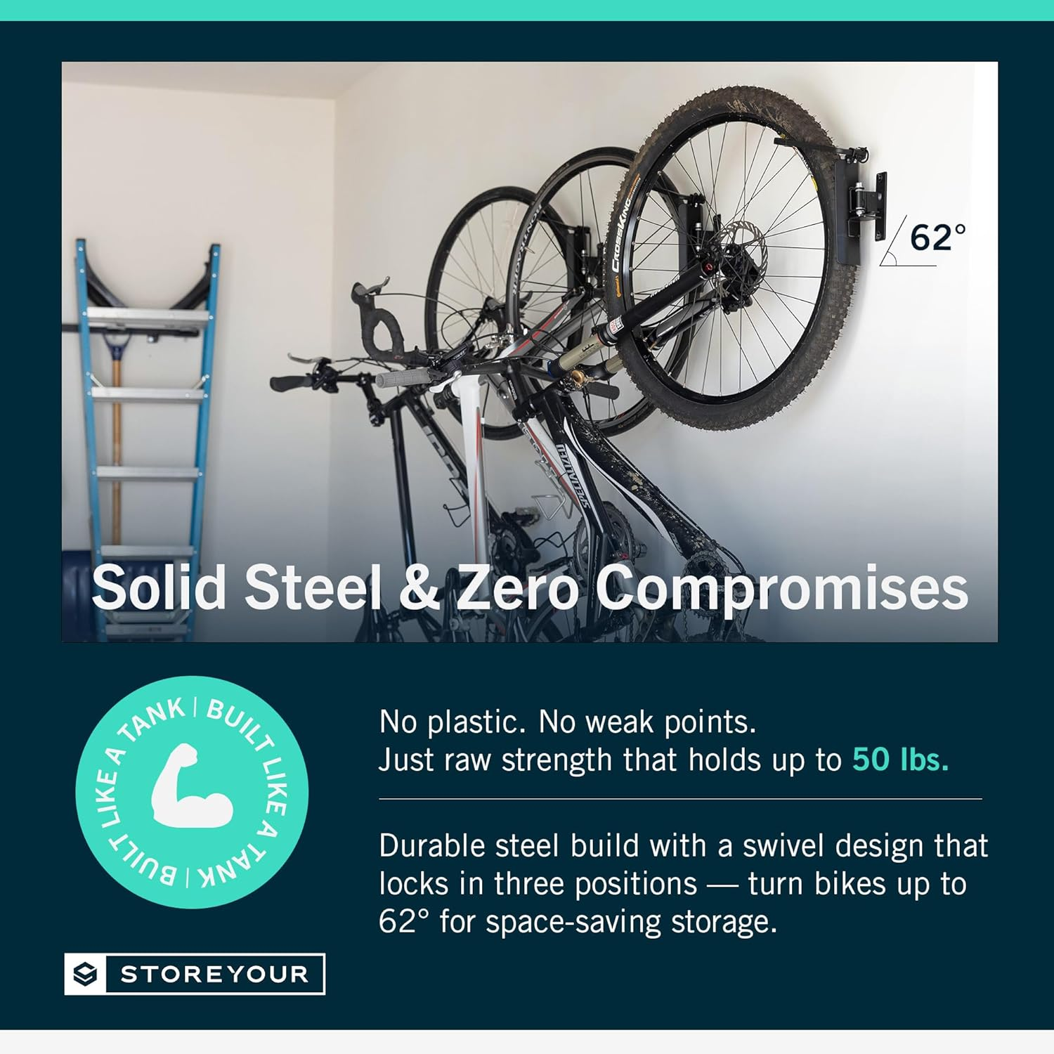 Storeyourboard Swivel Bike Wall Rack, Garage Hanger Hook image number 2