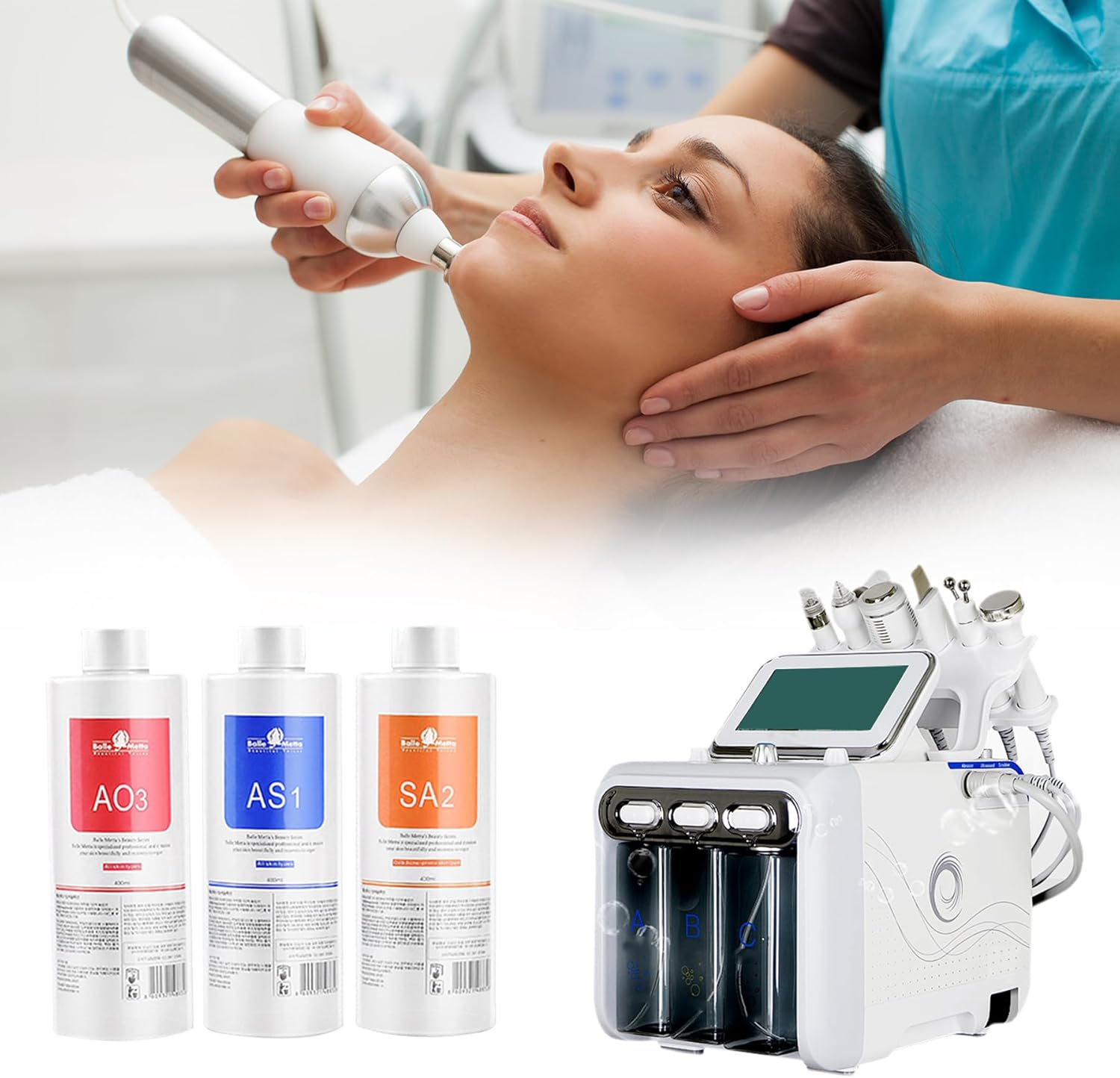 AS1 SA2 AO3 Aqua Peeling Solution for SPA Salon, Small Bubble Aqua Peeling Solution Serums for Facial Cleansing, Facial Machine Solution for Cleaning Face(400Ml X 3 Bottles) image number 2