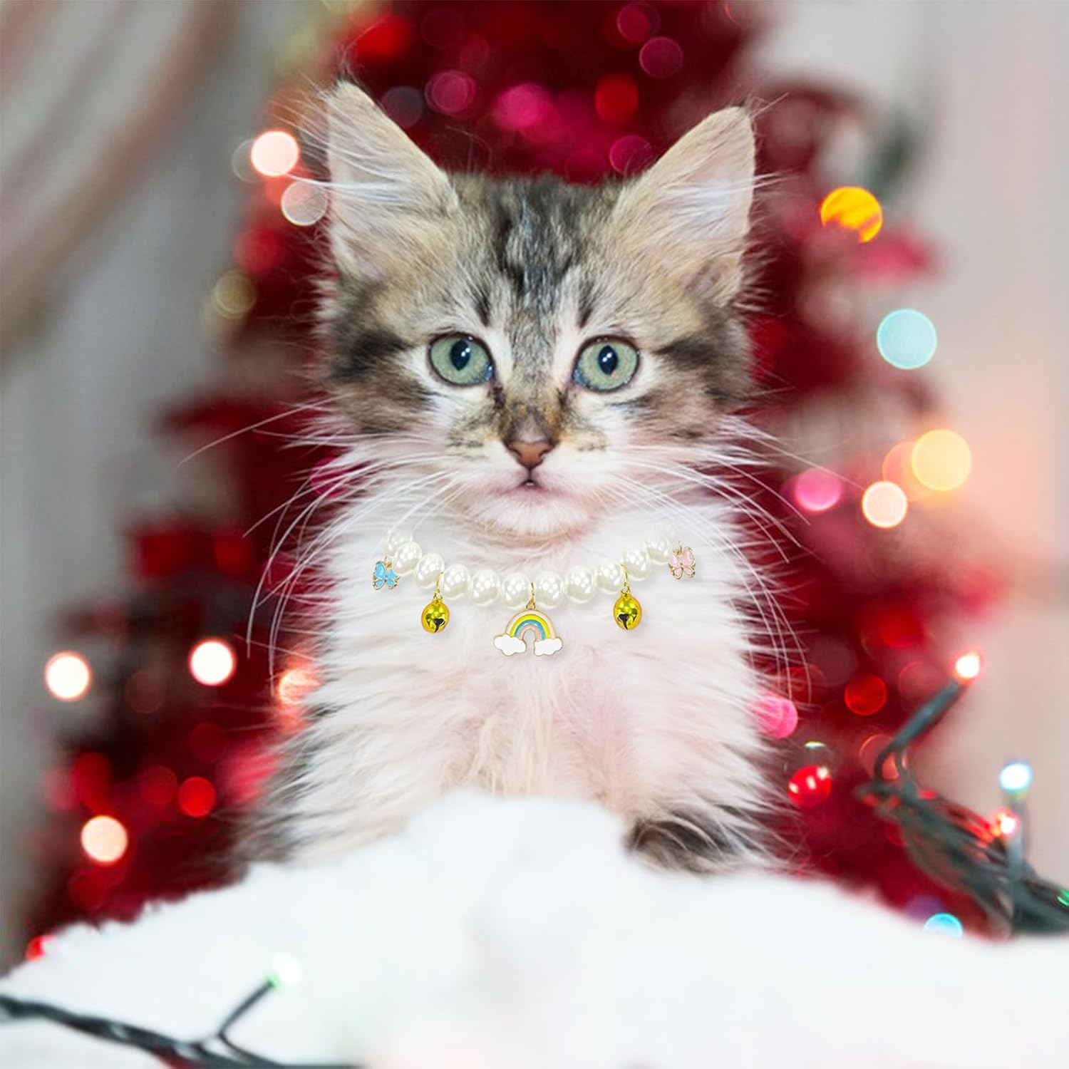 Yanmucy Cat Collar with Bell Pearl Pet Cats Dog Necklace Collar Accessories Necklace Jewellery for Kittens Small Pets Wedding Party Costume Outfits image number 4