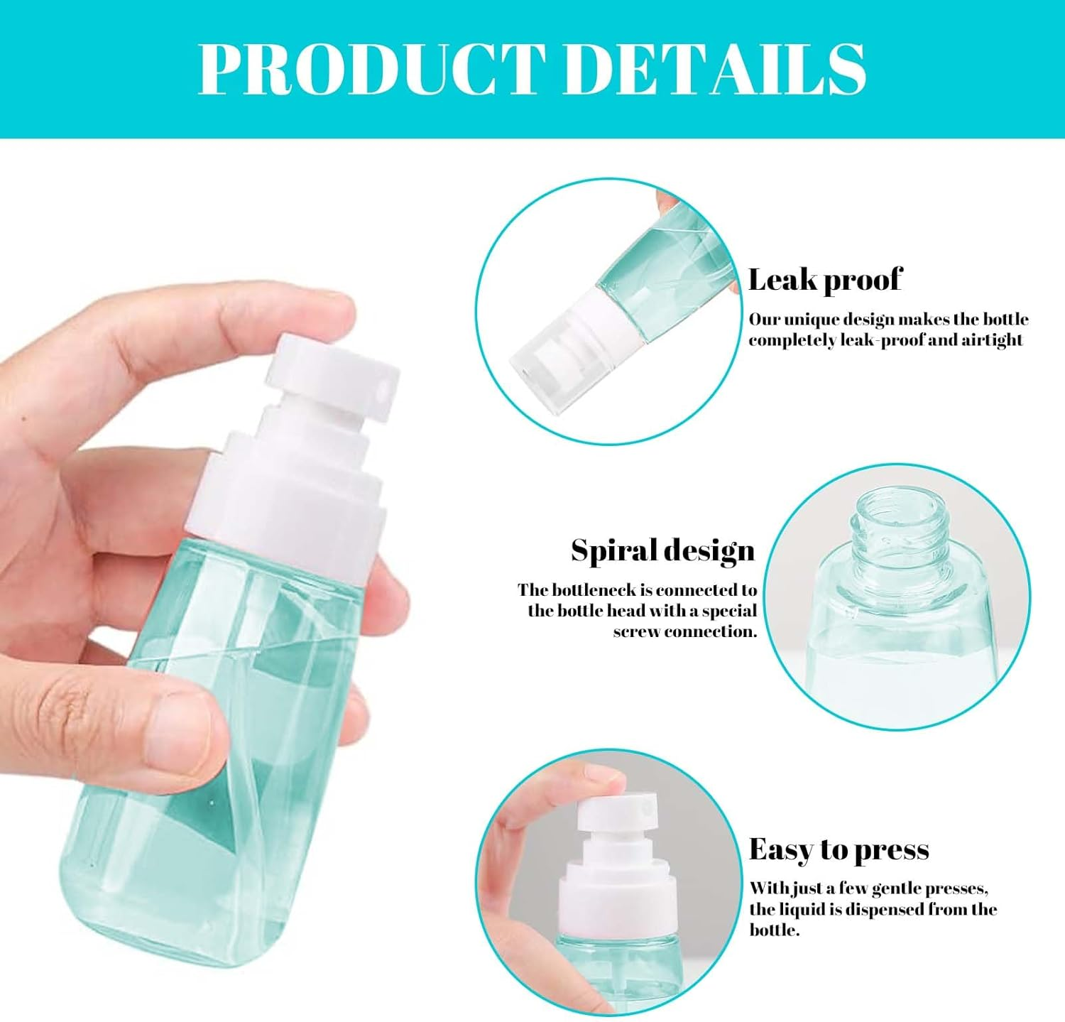 Tweozek 4 Pack Small Spray Bottle, 60 Ml Fine Mist Spray Bottle for Travel, Refillable Travel Containers Plastic Hair Spray Bottle Sprayer for Perfume Skincare Makeup Lotion (Pin, Blue,White) image number 1