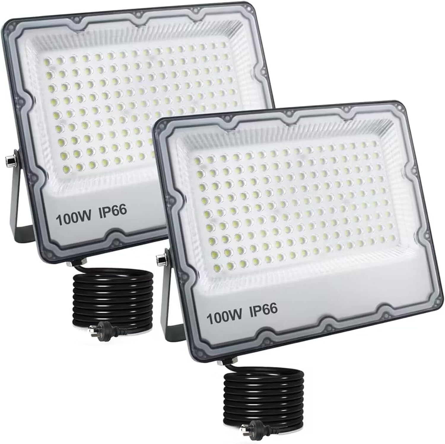 100W LED Flood Lights Plug In, Security Wall Lights Fixtures 6500K 10000LM Outdoor Indoor Illumination, IP66 Waterproof for Ball Ground, Parking Lot, Pathway, Yard, Garden (2 Pack) image number 2