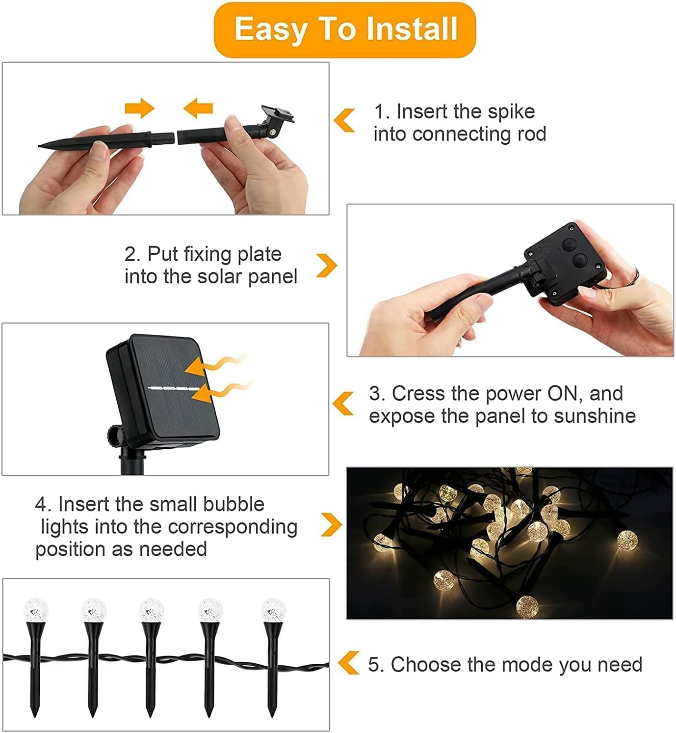 30 Pack Solar Garden Lights Outdoor, Solar Pathway Lights 8 Modes Landscape Lights Solar Powered Bubble Lights for Christmas Yard Patio Pathway Party Decor (Warm White) image number 3