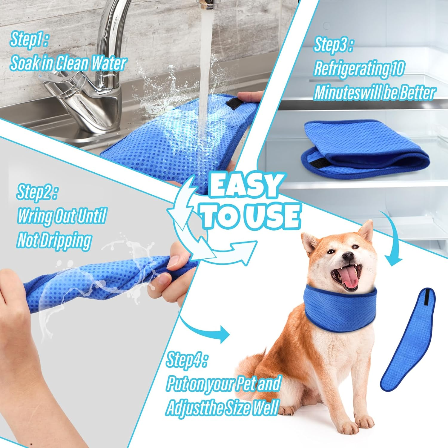 2 Pack Dog Cooling Bandana, Instant Dog Cooling Scarf, Adjustable Cooling Collar for Small Medium Large Summer (Blue, M) image number 2