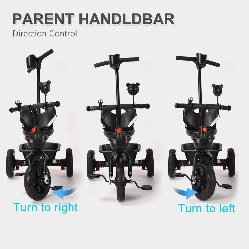 4In1 Baby Walker Kids Trike Tricycle Bike Children Bicycle Ride on Toy Safety Fence Adjustable Seat Handlebar Black image number 6
