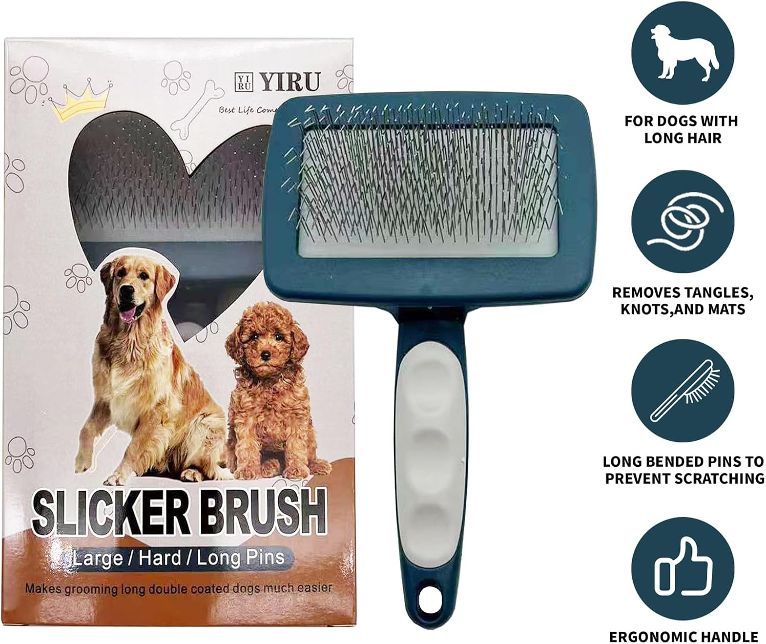 YIRU Goldendoodle & Poodle Brush for Dog Grooming,Slicker Dog Brush for Doodle Dogs,Long/Curly-Haired Dog Brushes,Large Dog Slicker Brush for Removing Loose Hair,Undercoat image number 2