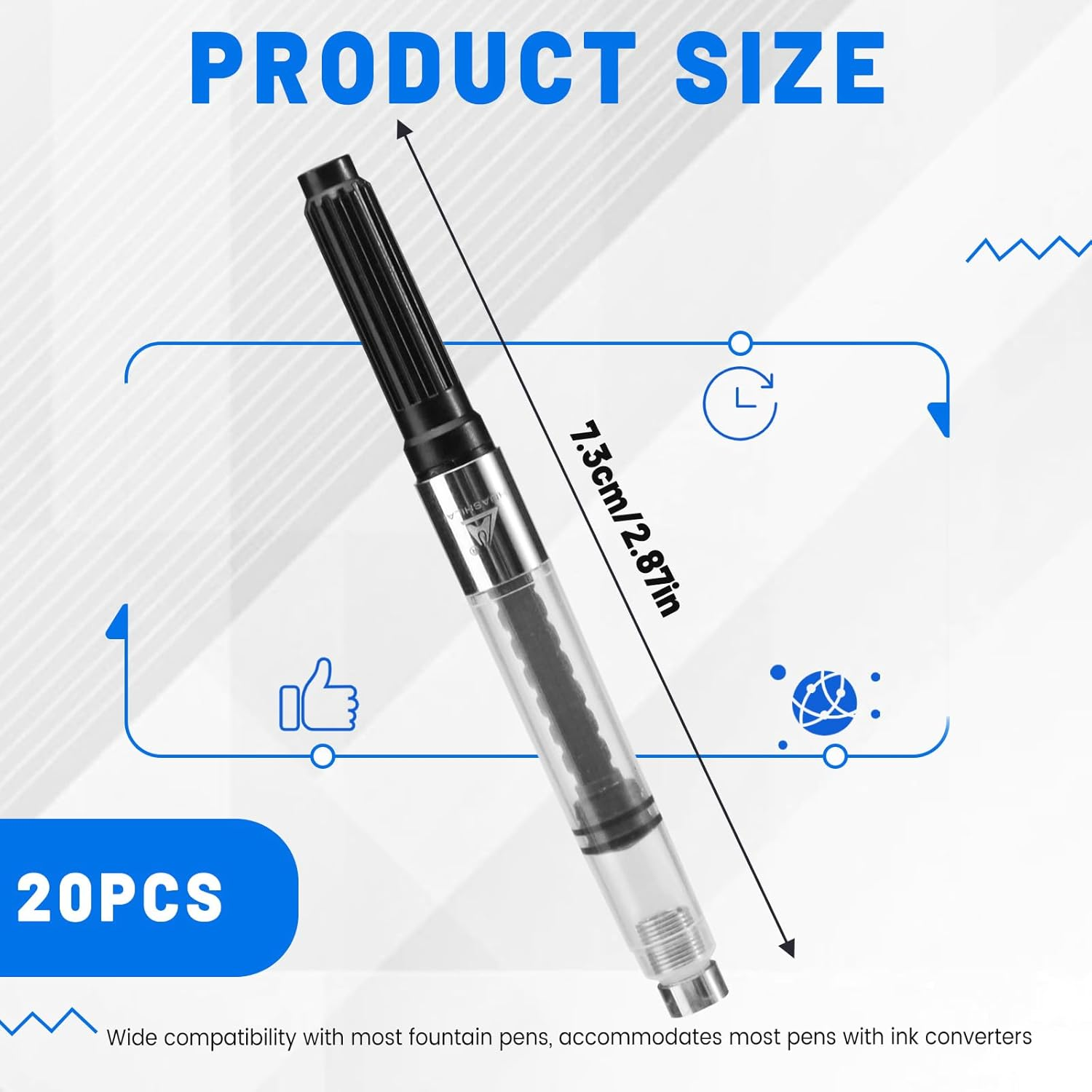20 Pcs Refillable Universal Fountain Pen Ink Converter Screw-In Style, International Fountain Pen Ink Cartridge Converter, Standard Ink Converter Tool Fit for Most Pens (Caliber 2.6 Mm) (20)