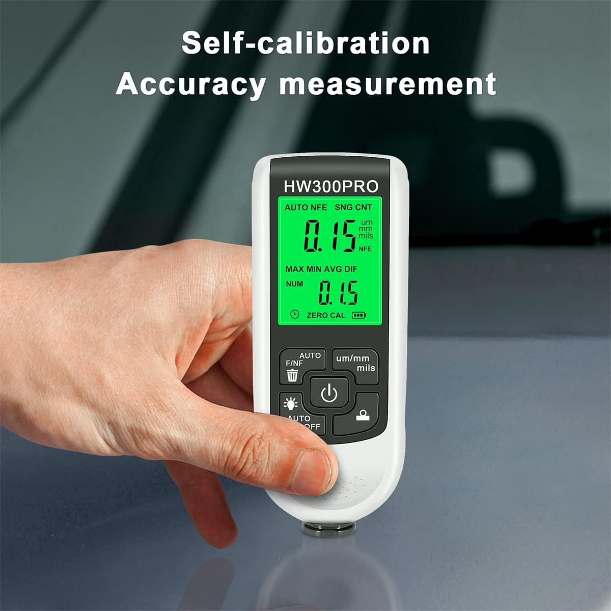 Abizarch Paint Thickness Gauge Meter Fe/Nfe Probe Coating Thickness Gauge Professional Multifunctional Car Paint Depth Gauge Test Precise HW-300PRO for Car Automatic Detection(Black) (White) image number 4