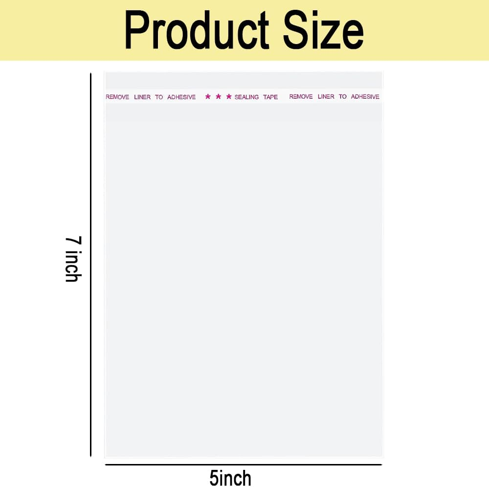 200Pcs Clear Cookie Bags 5X7 Inch, Self Adhesive Resealable Biscuit Cellophane Bag for Gift Giving, Packaging Cookies, Party Faver image number 1