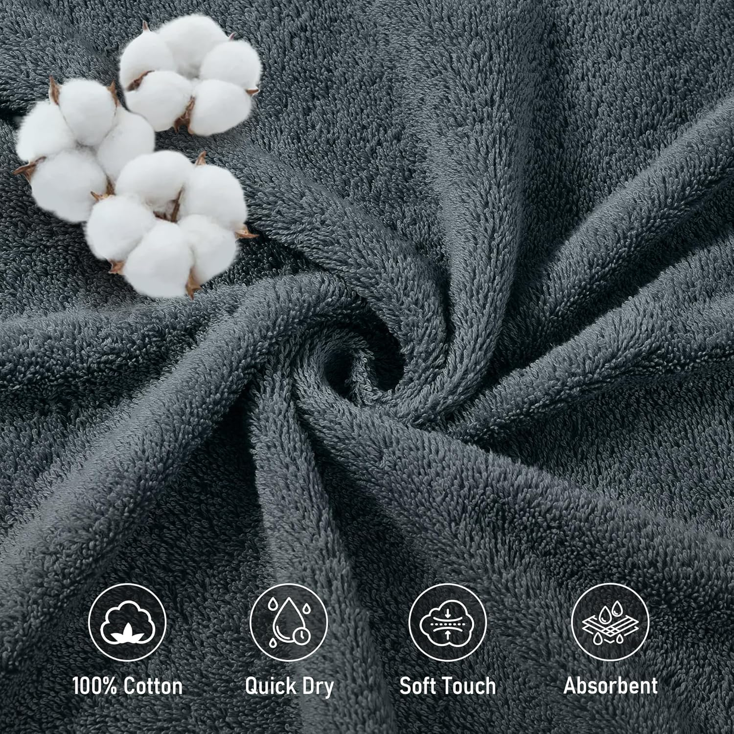 LINENOVA 100% Cotton Bath Towels 4 Pack - Premium 450GSM Soft & Lightweight Towel Set, Quick Dry & Absorbent Bathroom Towels, Ideal for Hotel, Spa and Gym Use (65X130Cm, Charcoal) image number 6