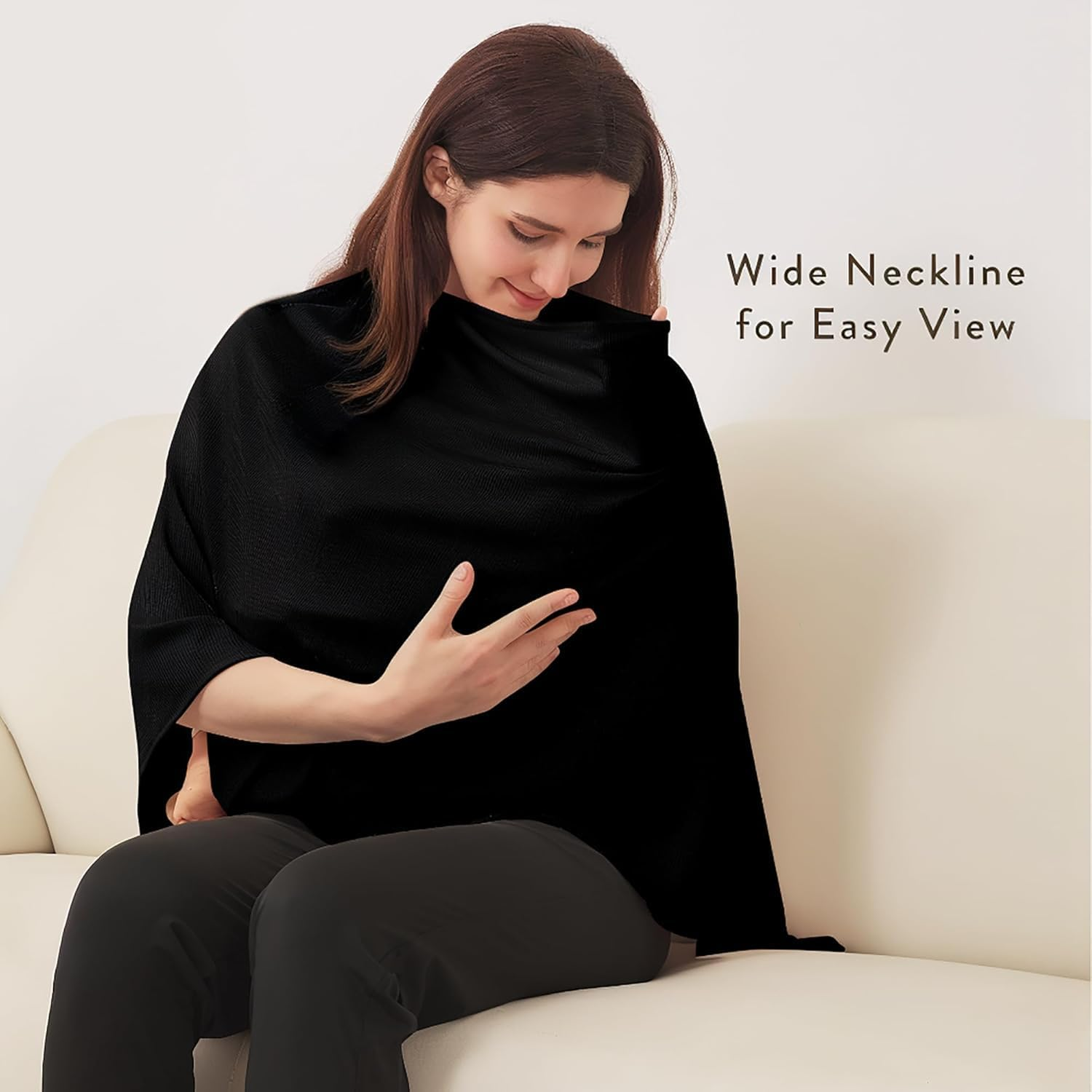 Soft and Breathable Nursing Cover for Breastfeeding - Full Coverage, Machine Washable Breast Feeding Cover for Women, Black (Black) image number 2