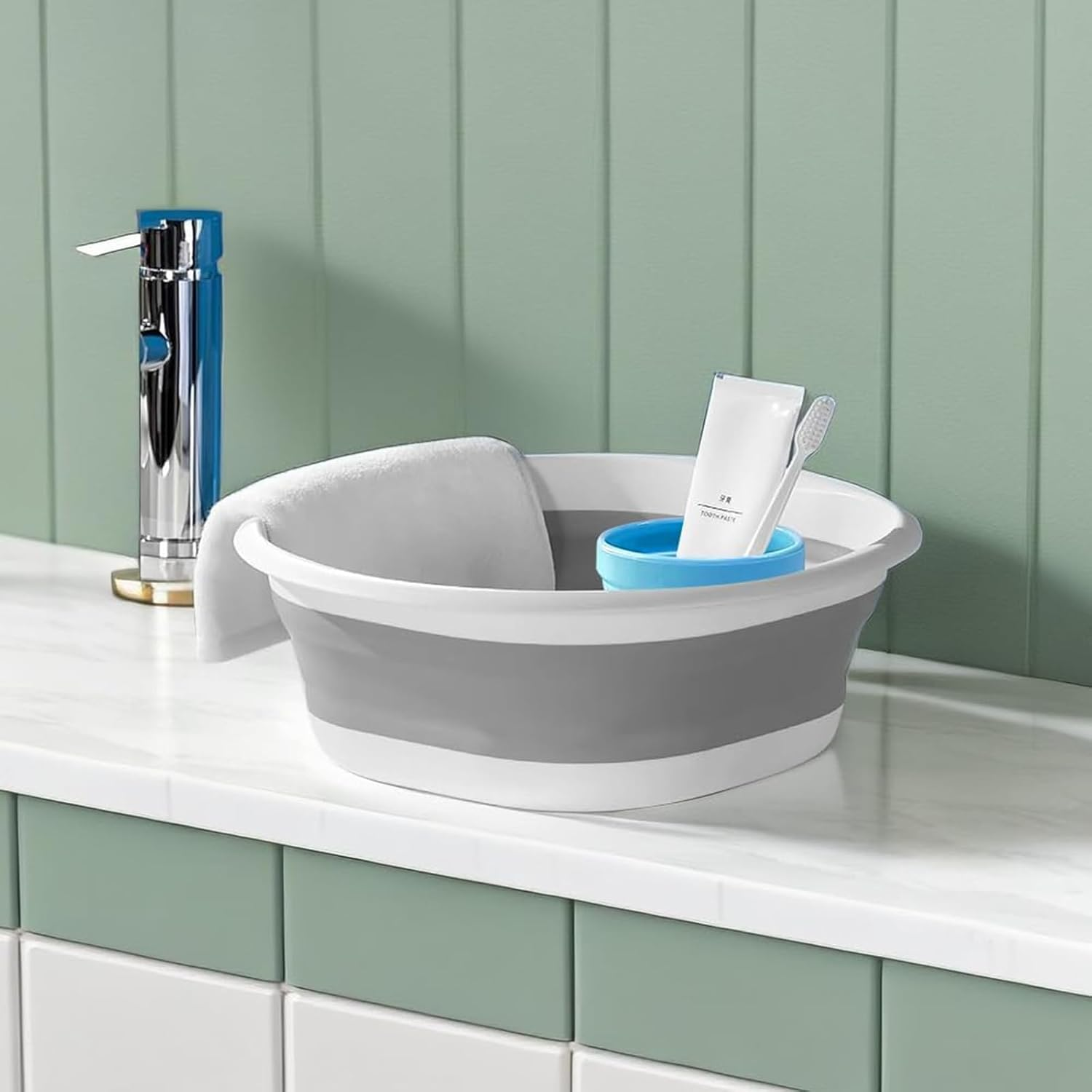 3In1 Collapsible Washing up Bowl and Foldable Cups Set,Portable Wash Basin and Silicone Foldable Cup for Camping、Kitchen、Travel,Space Saving Collapsible Washing and Drinking Set image number 1