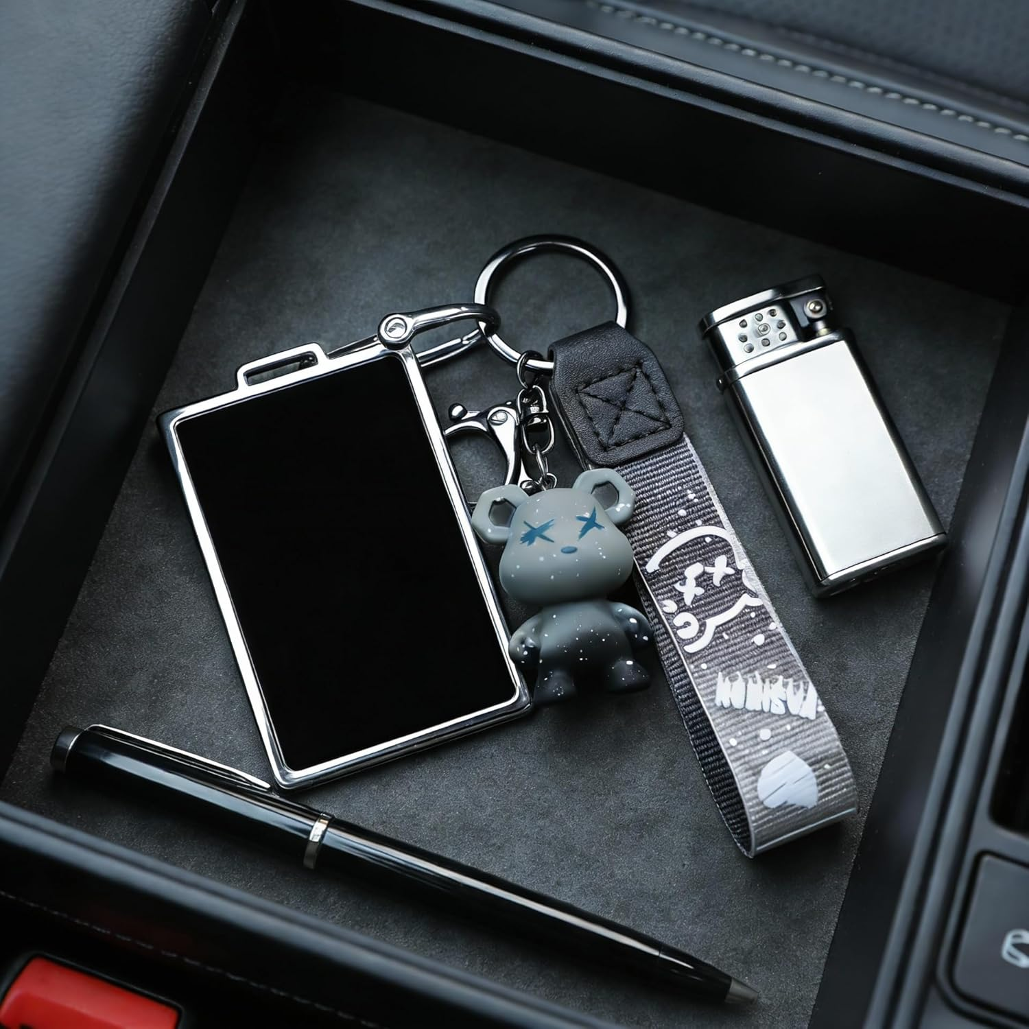 For Tesla Key Card Holder TPU Car Key Fob Cover Protector Case with Bear Pendant for Model 3/Y/S/X Accessories image number 1