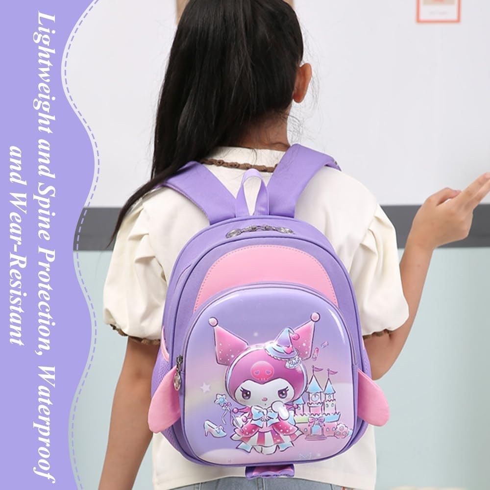 Kindergarten School Bag, Cute Cartoon Backpack, Load-Reducing Backpack, with Reflective Strips, Large Capacity, Multiple Pockets, Waterproof, Suitable for 3-6 Years Old (Purple) image number 4
