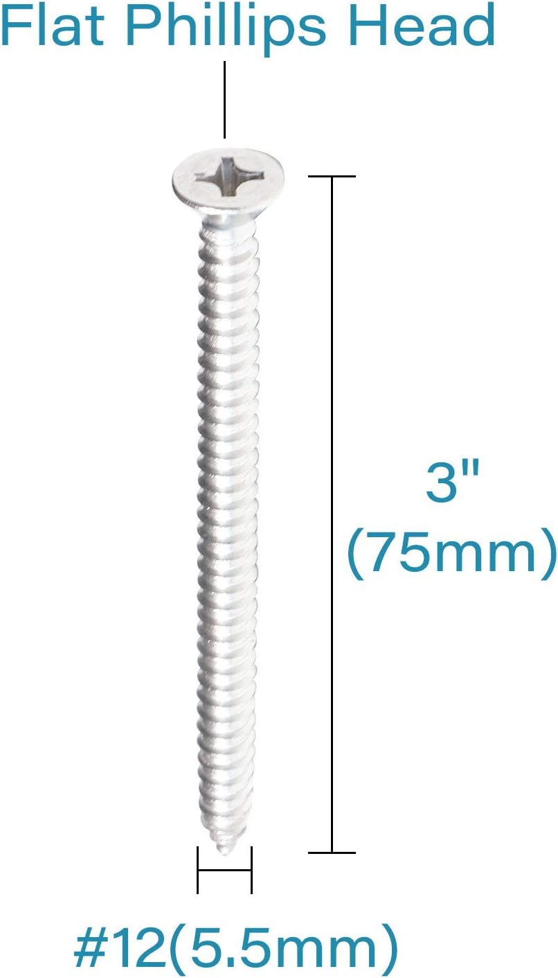 15Pcs #12 X 3 (75Mm) Stainless Flat Head Phillips Wood Screws 18-8 (304) Stainless Steel Countersunk Self Tapping Screws image number 1
