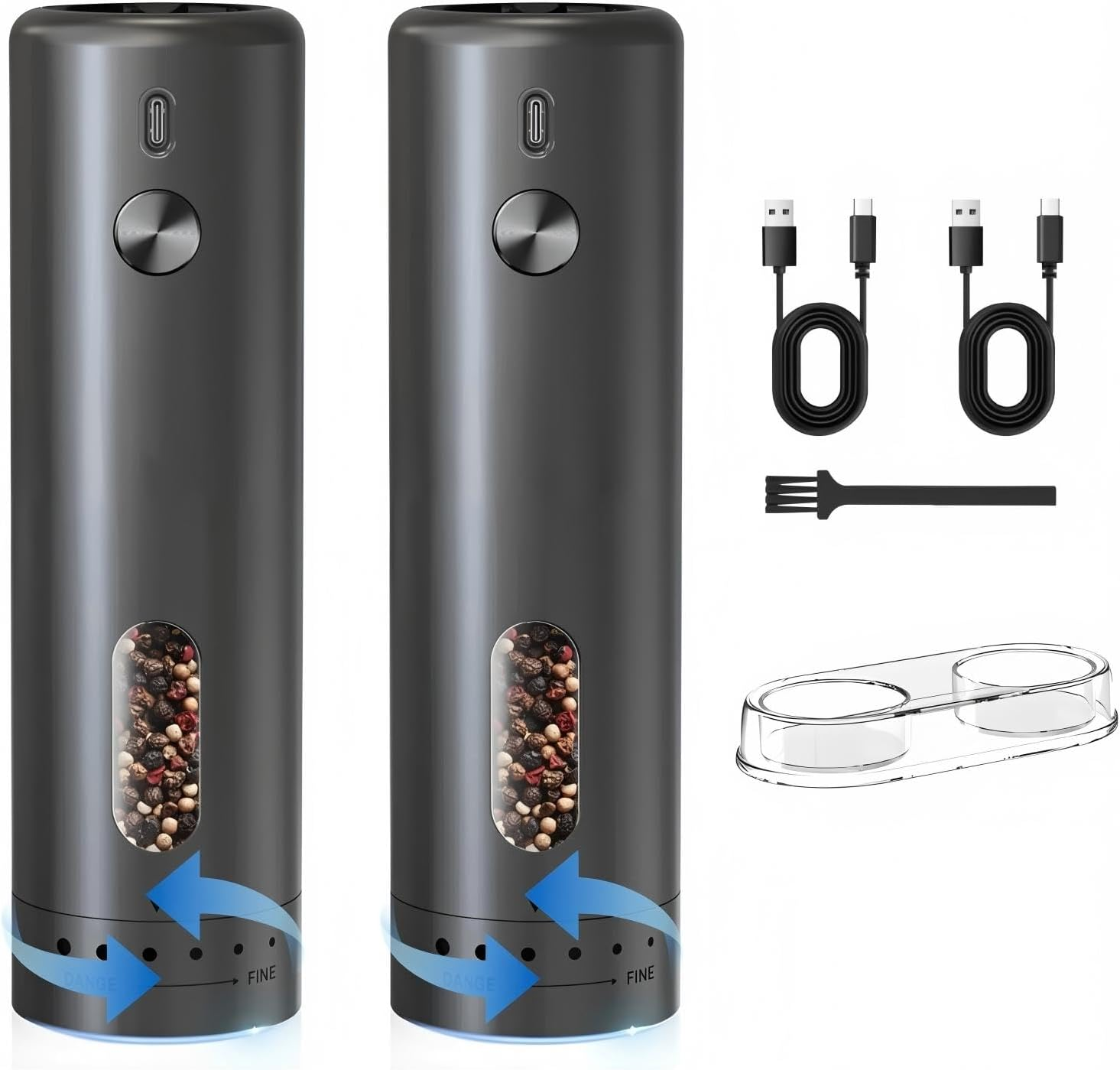 Electric Pepper Grinder Rechargeable, Auto-Grind with 110Ml Container, 6 Levels Adjustable Coarseness, White Led Light and One-Handed Operation, Great for Bbqs, Picnics & Kitchens (2-Pack) image number 5