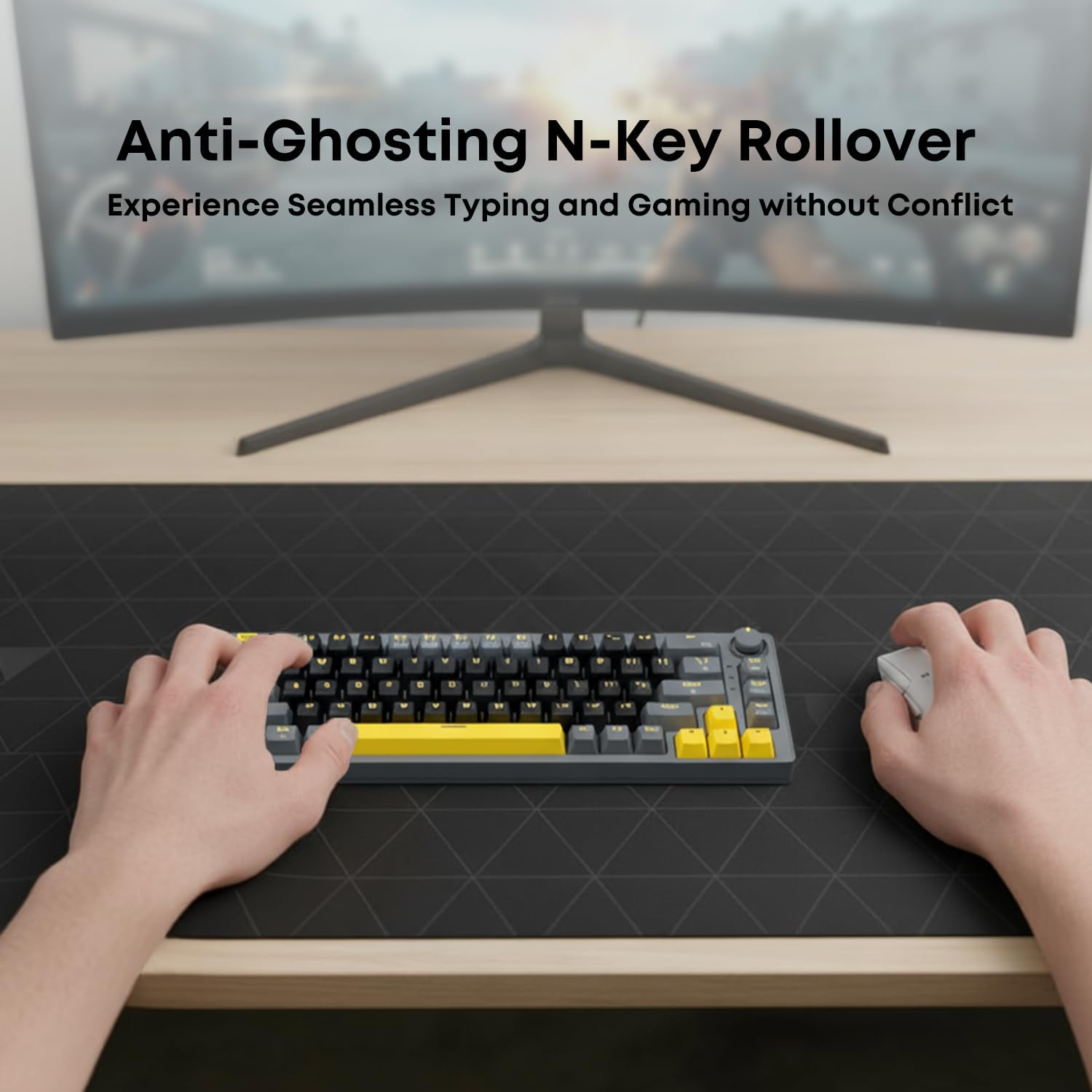 60% Mechanical Keyboard, 67 Keys Wired PC Gaming Keyboard with Volume/Backlit Knob, Hot Swappable RGB TKL Keyboard with Gasket Mount, N-Key Rollover, Compatible with Windows/Mac (Red Switch, Black) - Red Switch image number 4