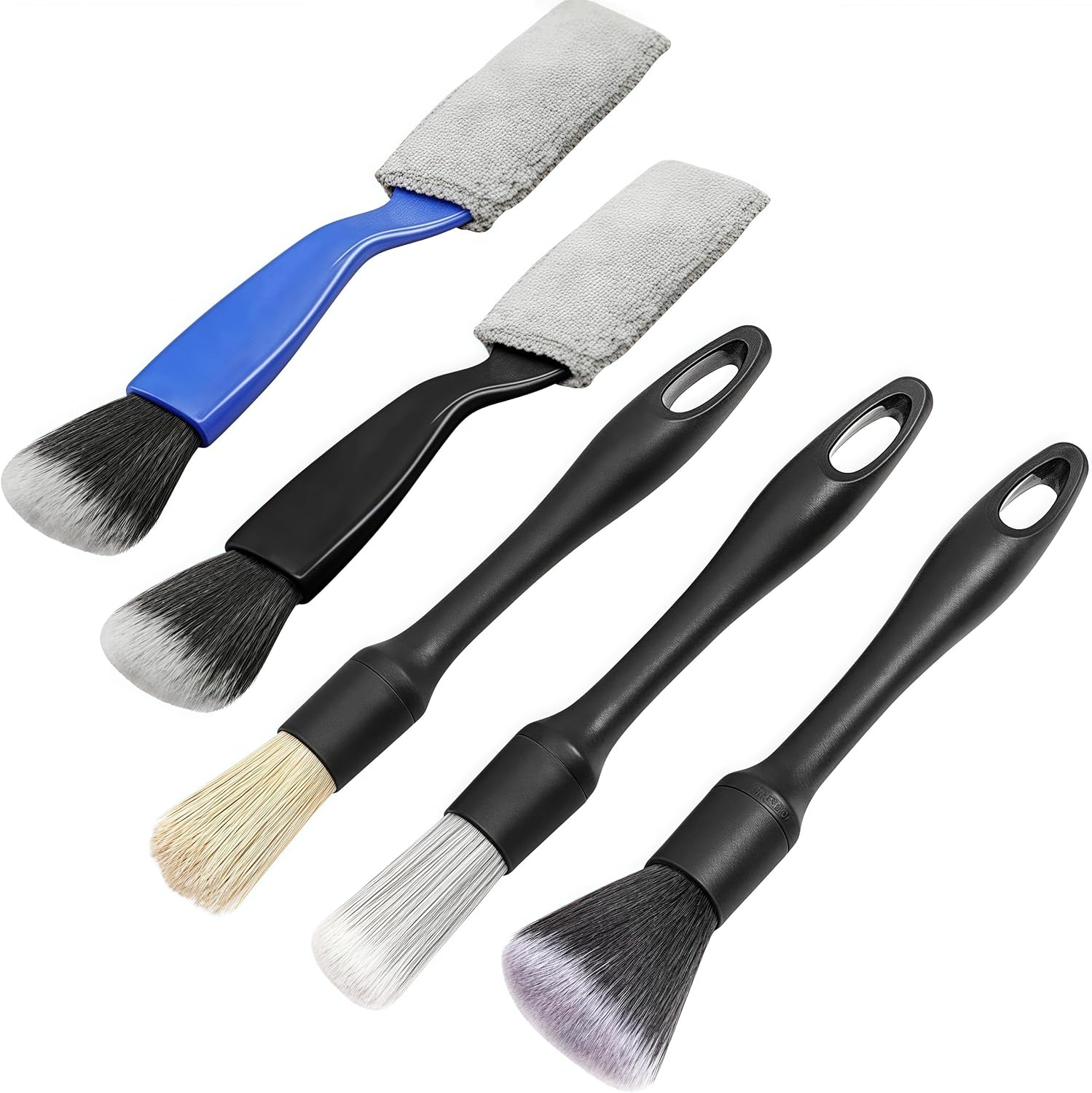 Car Detailing Brushes Set No Scratch,5 Pcs Different Sized Car Detail Cleaning Tool,Boars Hair Multi-Purpose Brushe Kit,For Clean Interior or Exterior,Dashboard,Air Vent,Leather Seats, Emblems image number 3