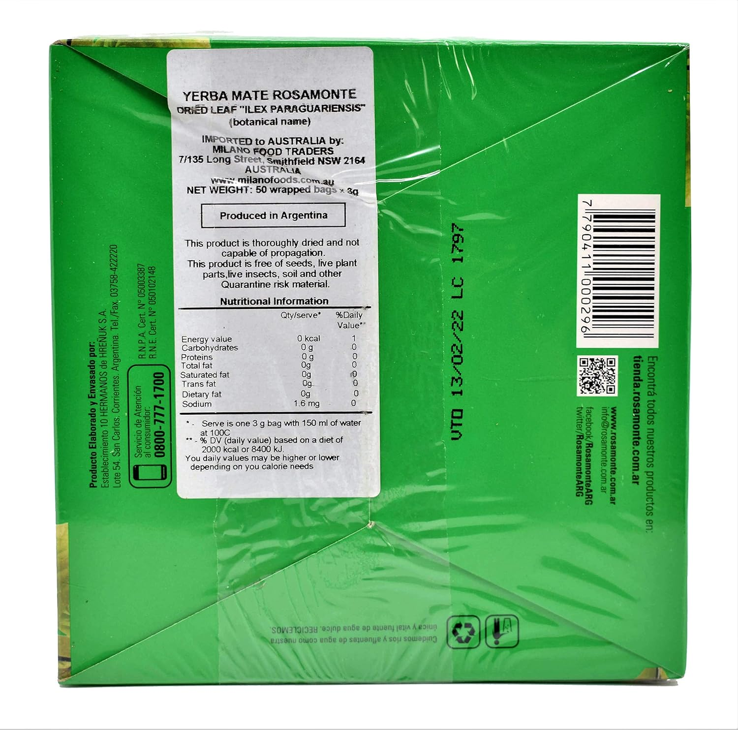 Rosamonte Yerba Mate Tea Natural Flavour 50 Teabags