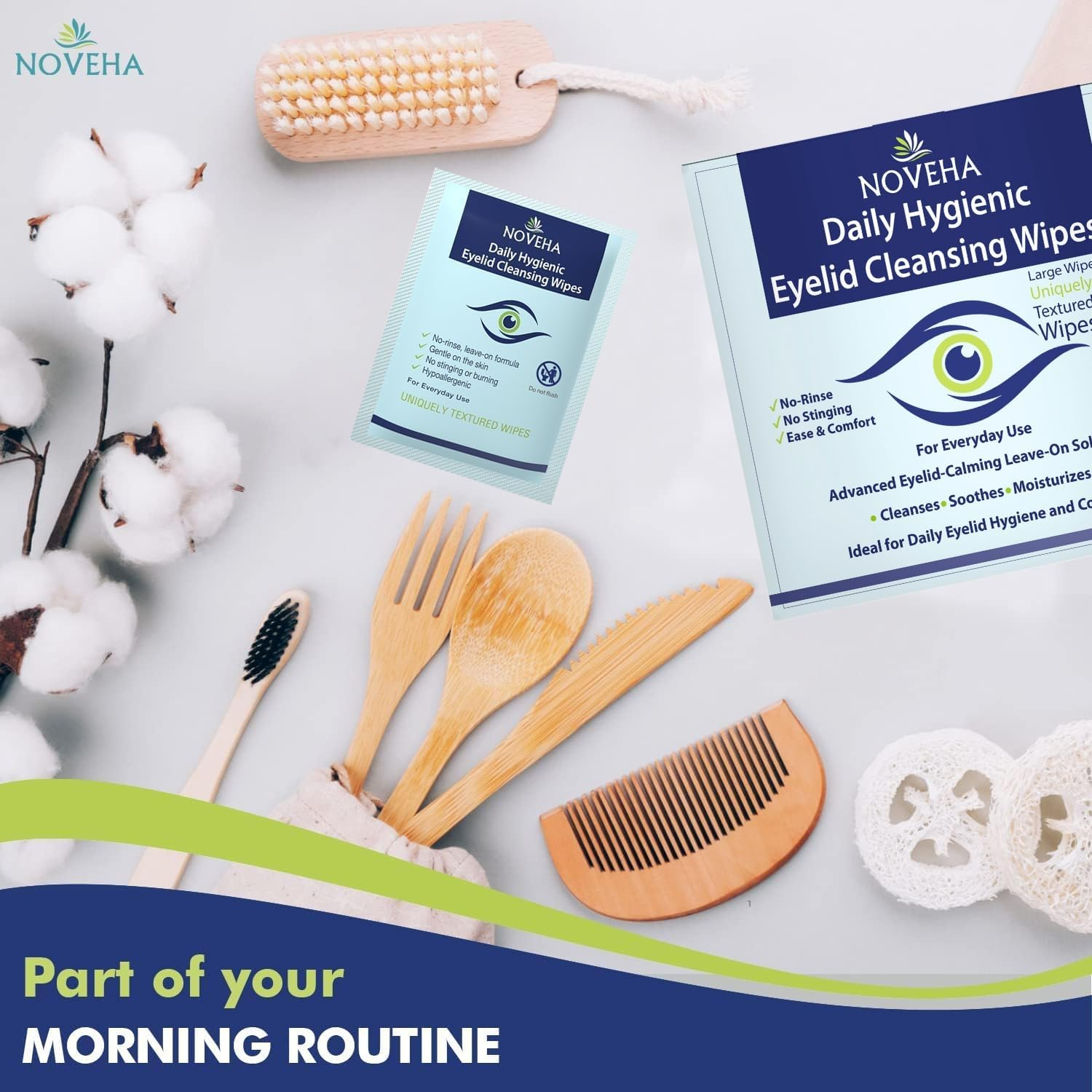 Hygienic Eyelid and Eyelash Wipes for Blepharitis and Itchy Eyes, Box of 60 Individually Wrapped Eyelash Wipes, Natural Makeup Remover and Daily Cleaner image number 1