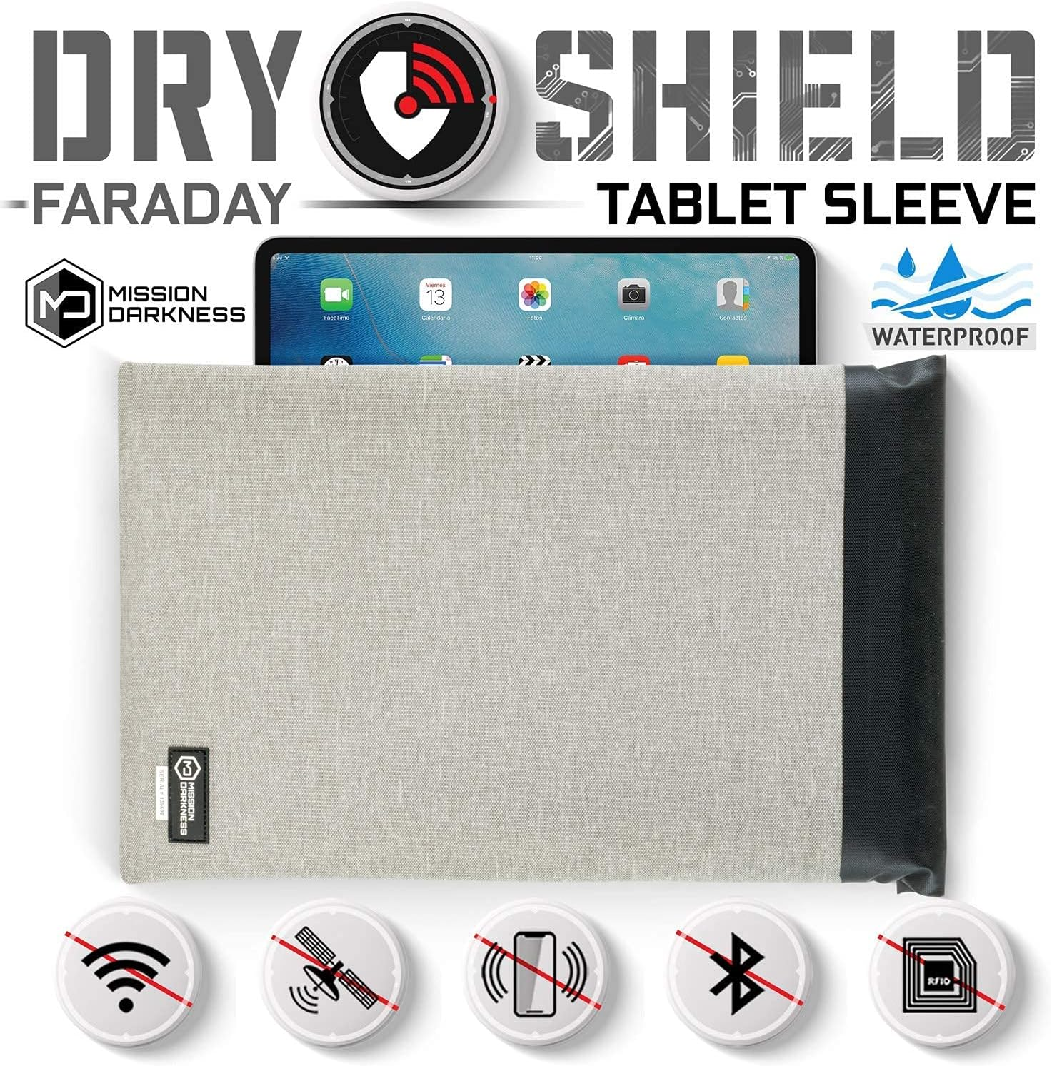 Mission Darkness Dry Shield Faraday Tablet Sleeve // Slim Waterproof Dry Bag for Tablets + RF Shielding Liner // Signal Blocking, Anti-Tracking, EMP Shield, Data Privacy, Electronic Device Security image number 6