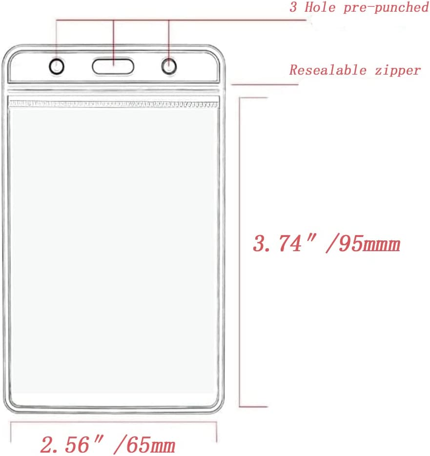 50 Pcs Waterproof ID Badge Holder, POIUNA Clear Plastic Name Badge ID Card Holders with Waterproof Resealable Zip, Plastic Name Tag Holder (50)