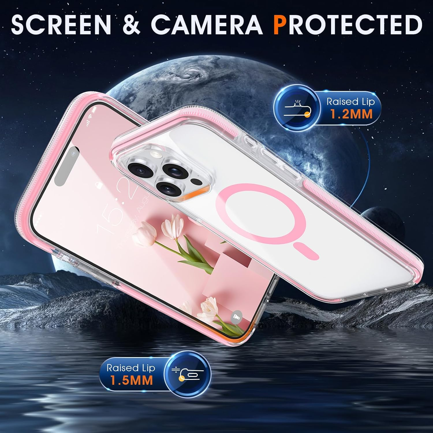 MILPROX Compatible with Iphone 15 Pro Max Case - Compatible with Magsafe - Magnetic Clear Trasparent Design - Non-Yellowing Anti-Slip - Shockproof Bumper Phone Cover - Pink image number 2
