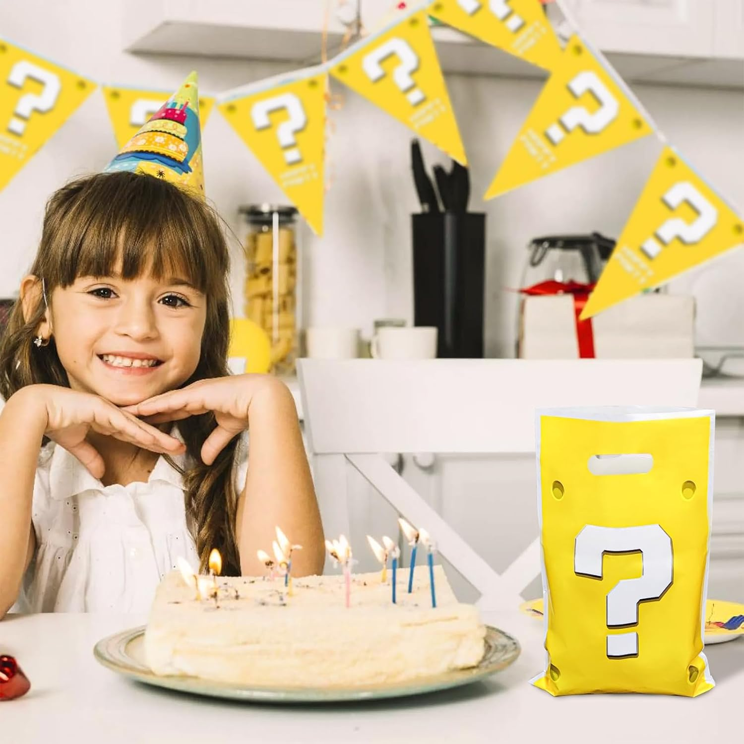 Menipros 30Pcs Birthday Party Favor Bags for Mario Birthday Party Decorations Supplies Question Mark Candy Bags image number 1