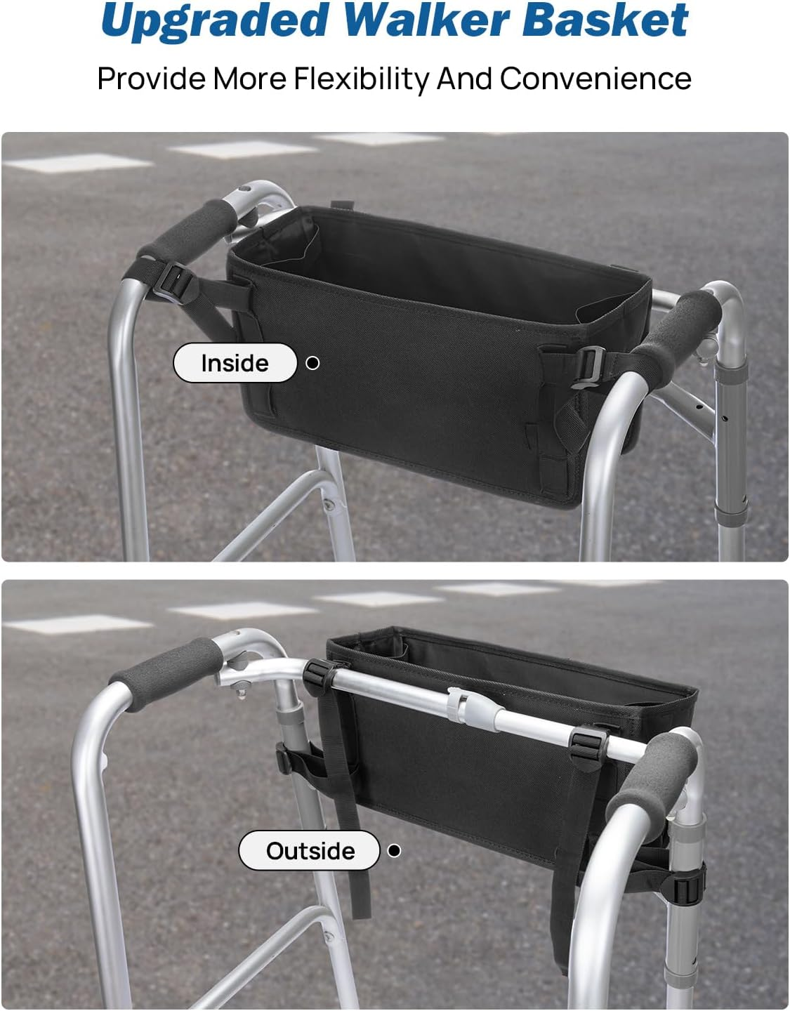 JOYTUTUS Walker Basket for Rollator Walkers, Storage Bag for Seniors, Can Be Installed inside or Outside image number 2