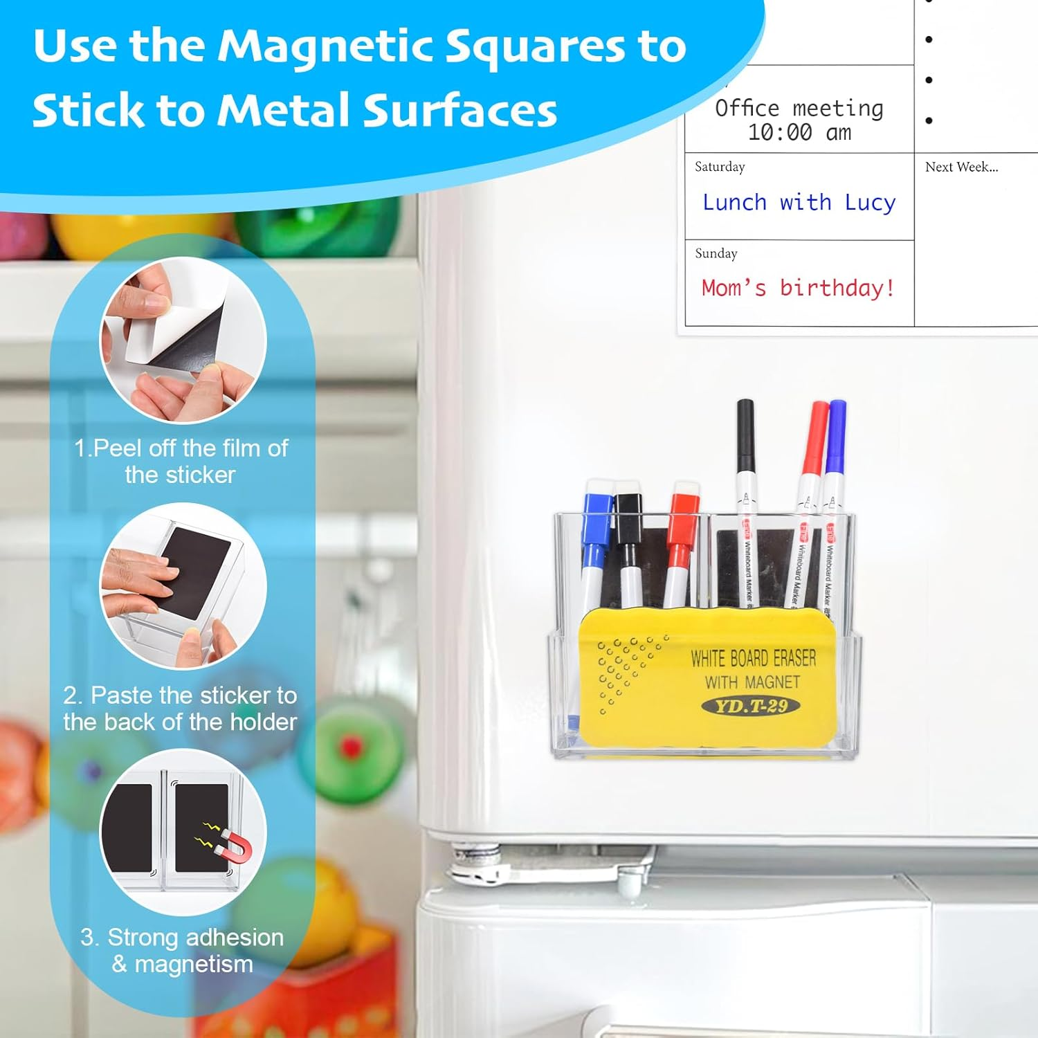 Marte Vanci Pen Pencil Holder, Acrylic Pen Holder Clear Makeup Brush Holder Desk Organiser Pen Pot Stationery Art Supply Storage with 2 Magnetic Squares Desktop Accessories 3 Slots Clear 1 Pack image number 5