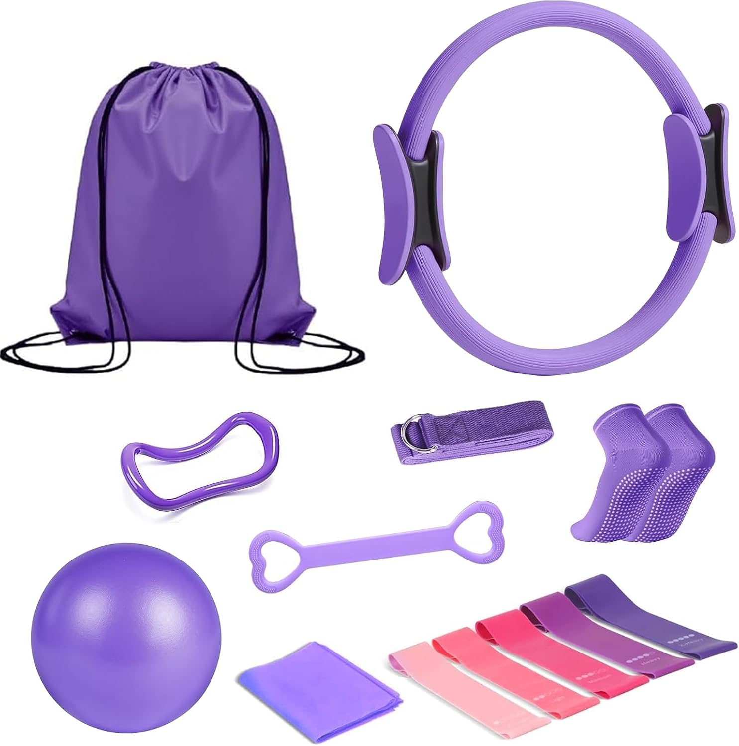Pilates Ring Essentials Kit for Women, Home Workout Equipment Set with 9.8&rdquo; Ball, Resistance Bands, Magic Circle, Accessories, Pilates Set for Beginners