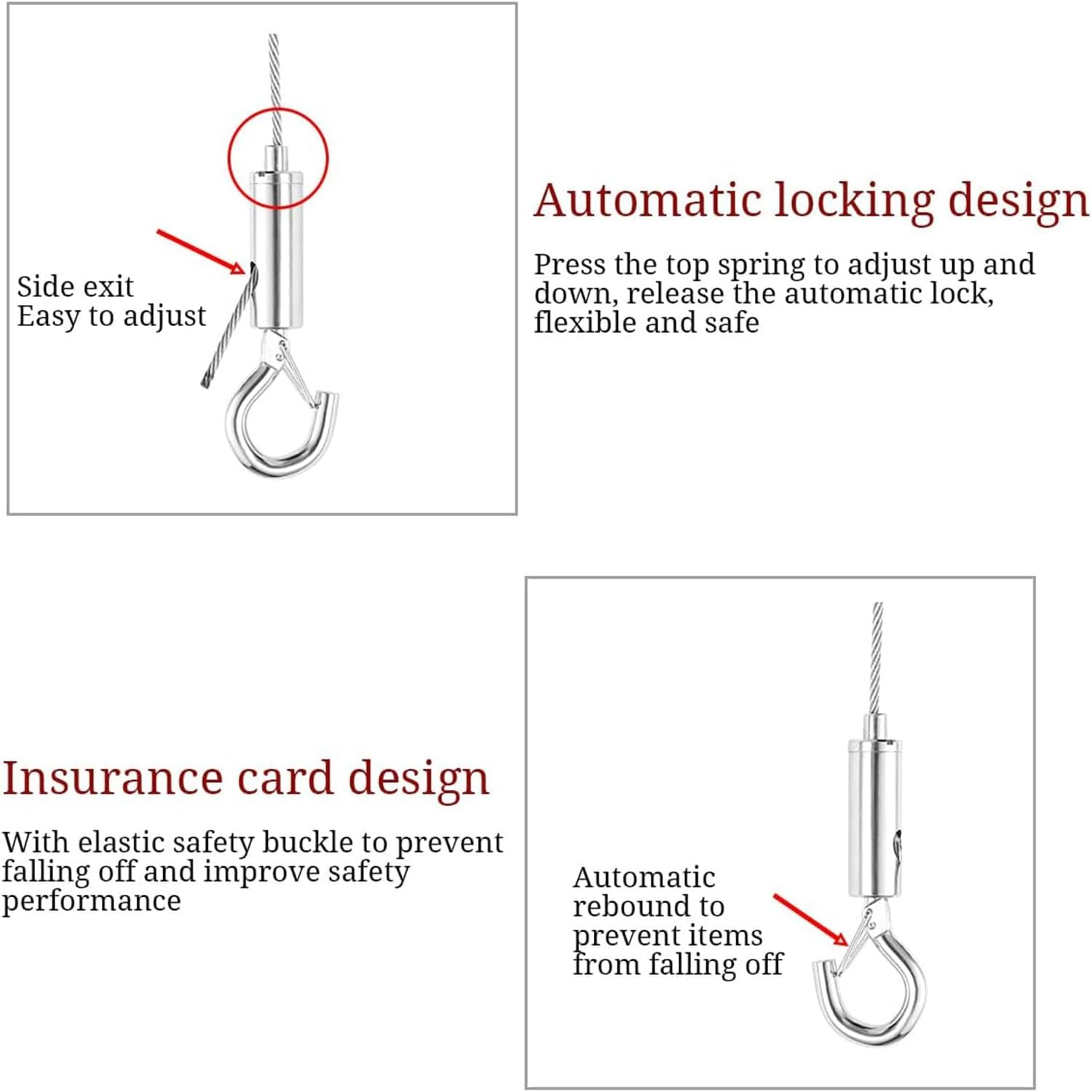 2 PCS Adjustable Picture Hanging Wire Mirror Frame Kit, 2M X1.5Mm Heavy Duty Stainless Steel Wire Rope for Mirror Hanging Hardware, Light Lamp, Billboards, Basket Flowerpot Hold up to 20Kg image number 2