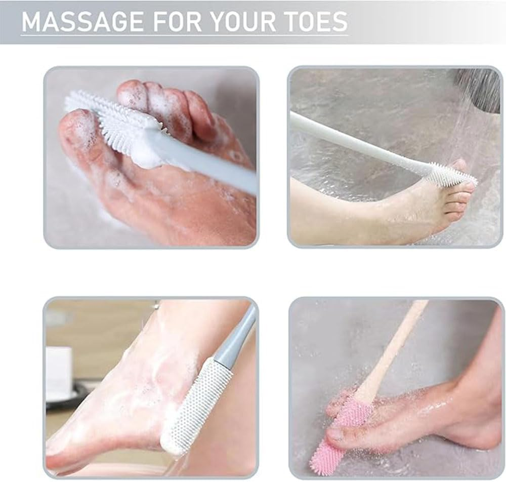 2PC Toe Gaps Cleaning Brush,Foot Brush for Shower with Long Handle,No Bending to Remove the Dead Skin of the Feet, Suitable for the Elderly, Pregnant Women (Pink) - Pink image number 2