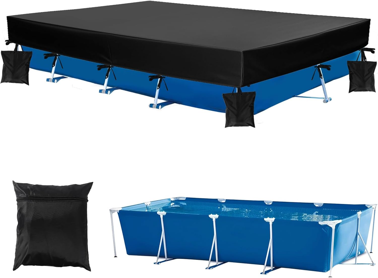 14X7X1 Ft Rectangle Pool Cover for above Ground Pools, Heavy-Duty 210D Oxford Fabric Cover with 4 Sandbags & 1 Storage Bag image number 3