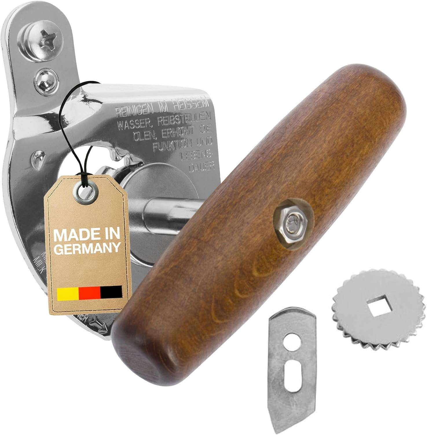 Westmark Set of 3: 1 Professional Can Opener Titanium + 1 Spare Blade + 1 Spare Drive Wheel, Steel/Wood/Steel Lacquered, Silver/Brown/Black, 122422E6 image number 3