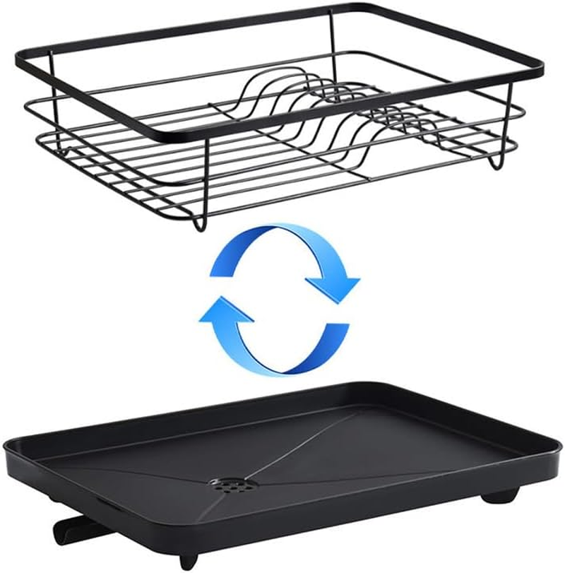 Dish Drying Rack for Kitchen Counter, Stainless Steel Sink Organization and Storage Essentials with Cutlery Holder, Home and Appartment Decor, 12''W X 15.6''L, Black image number 4