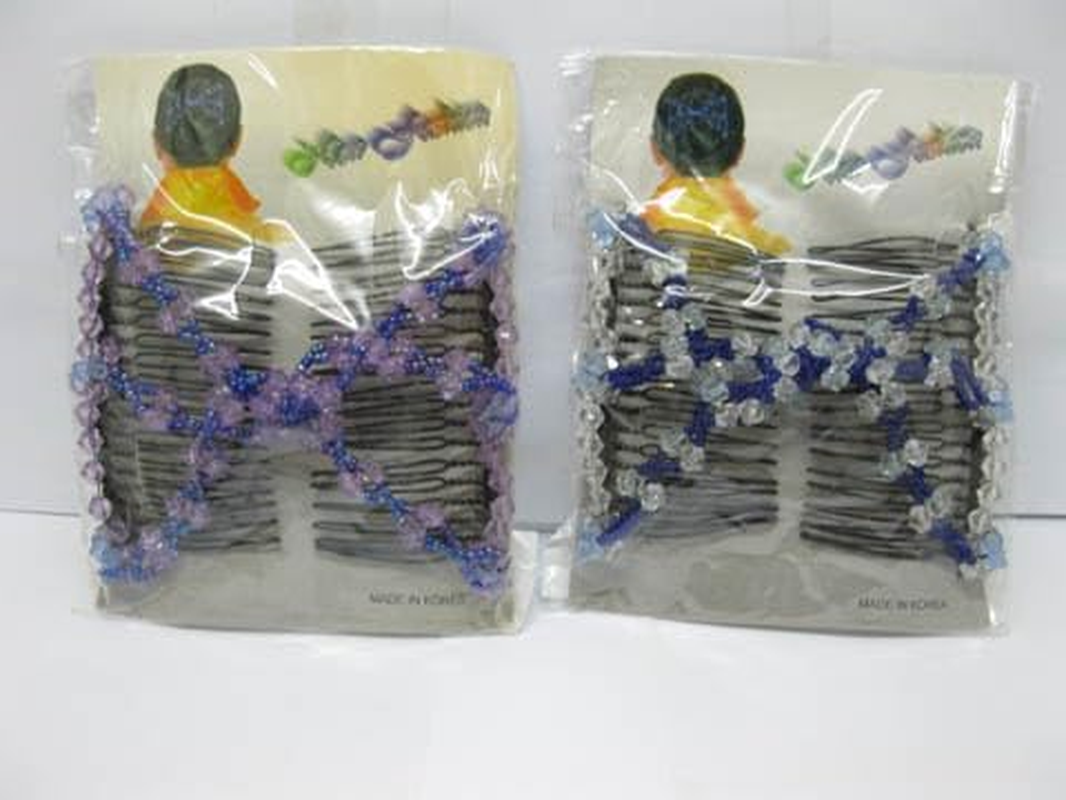 12X Stretch Beaded Double Magic Clip Hair Combs Mixed image number 4