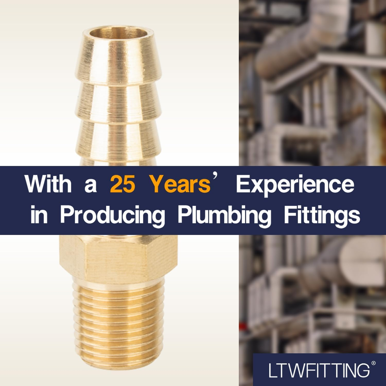 LTWFITTING Brass 1/8-Inch Male BSPT X 8Mm Hose Barb Coupler Adapter Fitting for Vehicle Fuel System, HVAC System (Pack of 5) image number 1