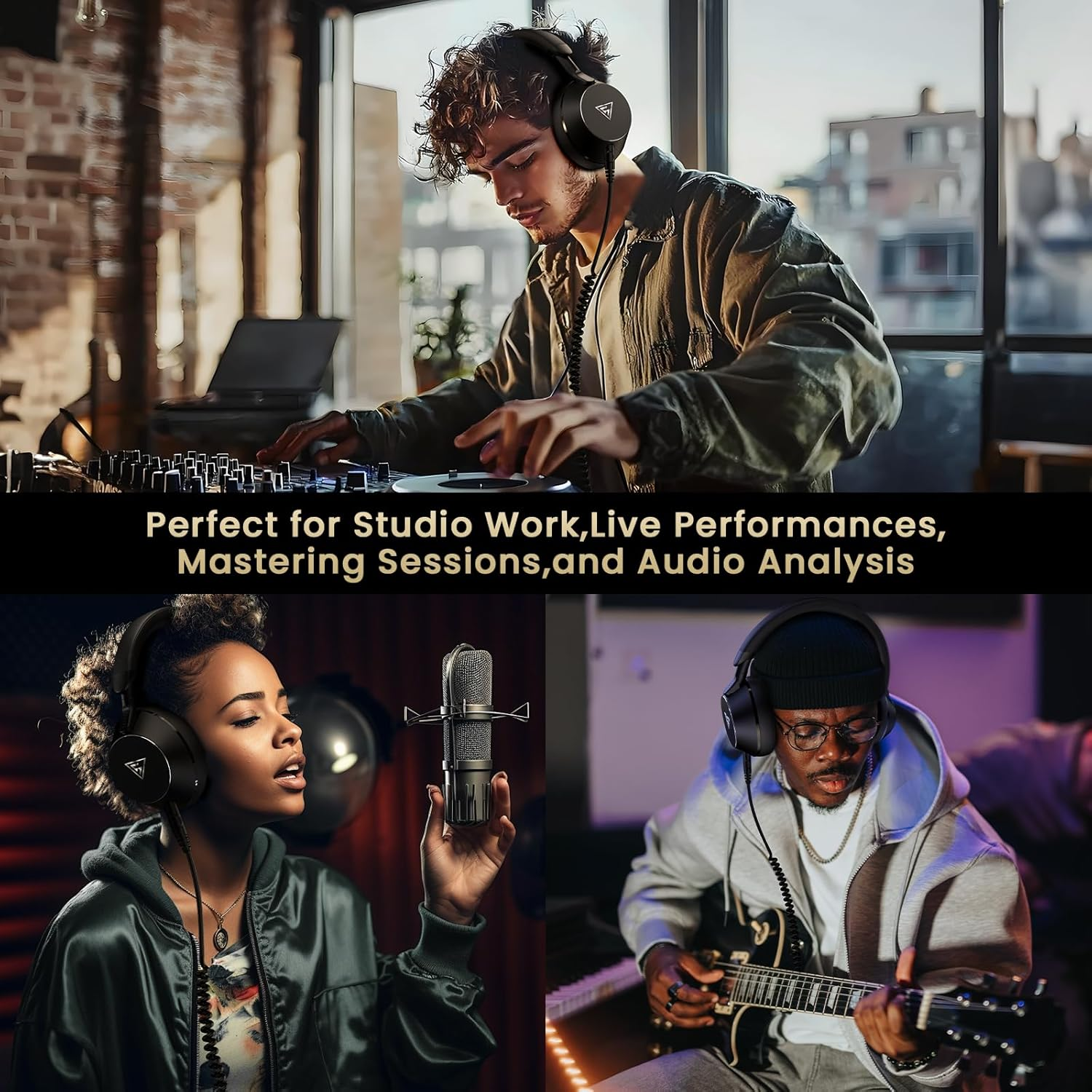 DOUQAS Wired over Ear Headphones, Studio Monitor & Mixing DJ Headphones, 50Mm Pu Titanium Plated Speakers with Neodymium Magnets, Detachable Audio Jack for Podcast Guitar Recording image number 2