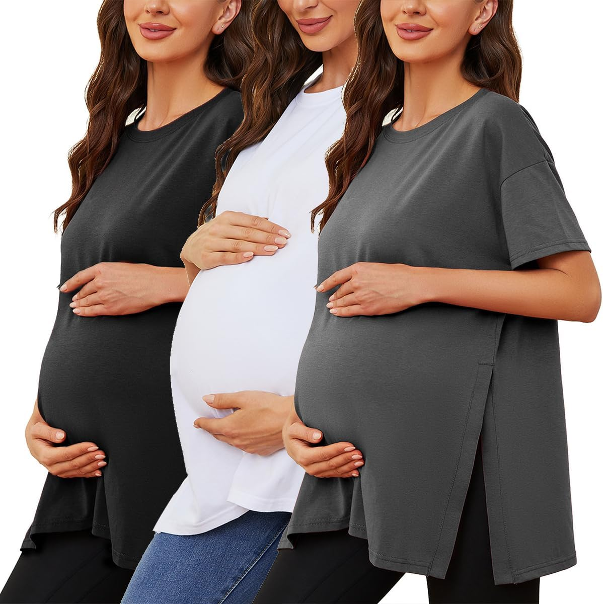 Ecavus Maternity Shirts Long Sleeve Cross V-Neck Comfy Stretchy Maternity Nursing Tops