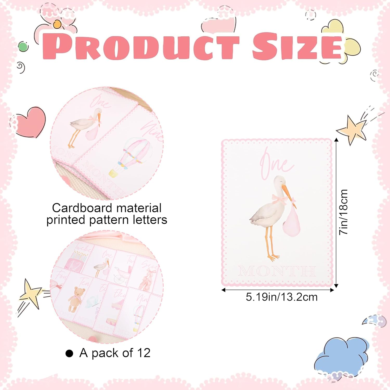 WAUAO Gingham Milestone Monthly Cards - My First Milestone Cards, Baby Shower Photo Props,Baby Milestone Monthly Memories,Boys/Girls Photo Props (Pink) - Pink image number 2