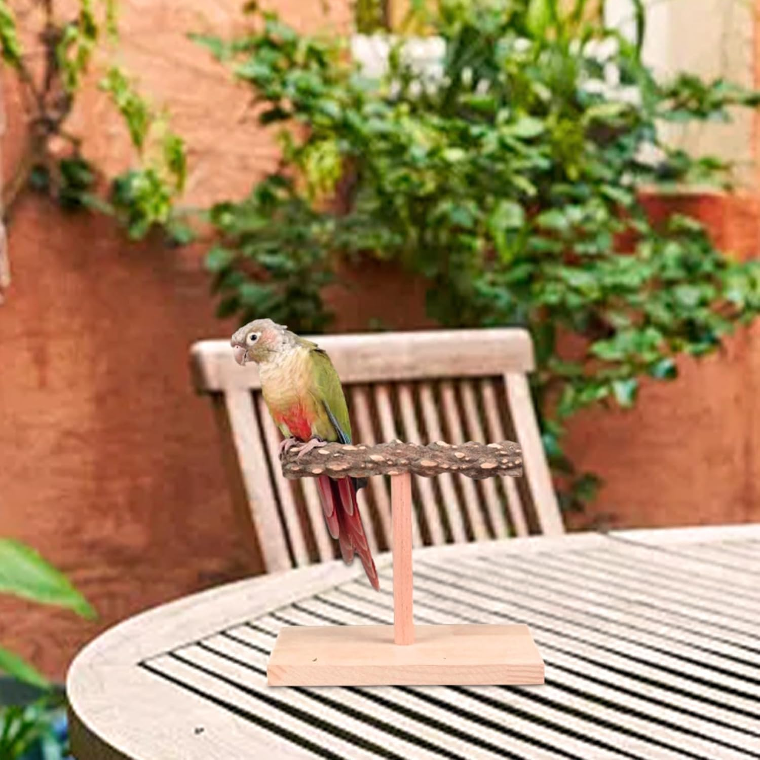 Perches for Parakeets,Natural T Shape Wood Bird Perch - Table Top Cockatiel Perch Bird Exercise Toy for Cockatiel Budgerigars Love Bird Macaws Parrots Peonies - S image number 5
