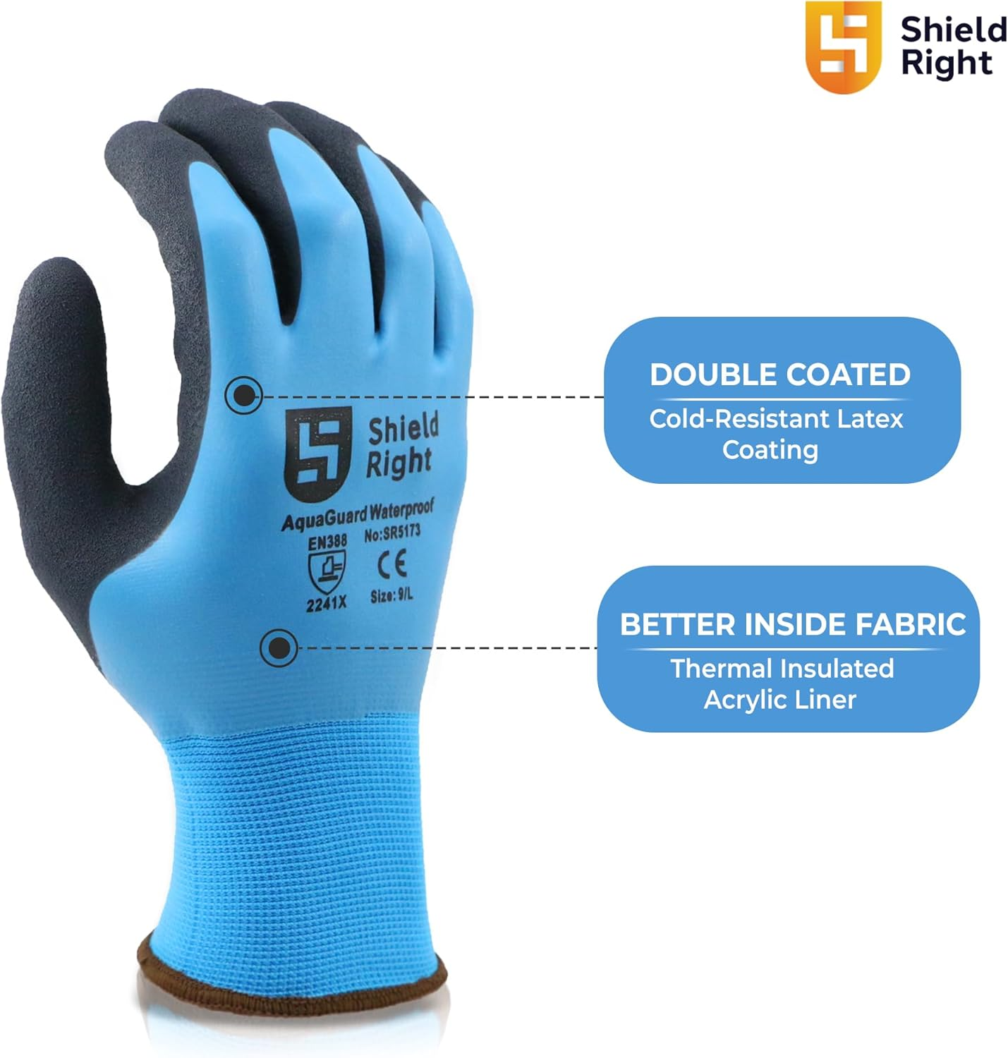 Shield Right Aquaguard Waterproof Work Gloves, 15 Gauge Double Coated Winter Work Glove, Wet & Dry Use, Liquid/Chemical & Abrasion Resistant image number 6