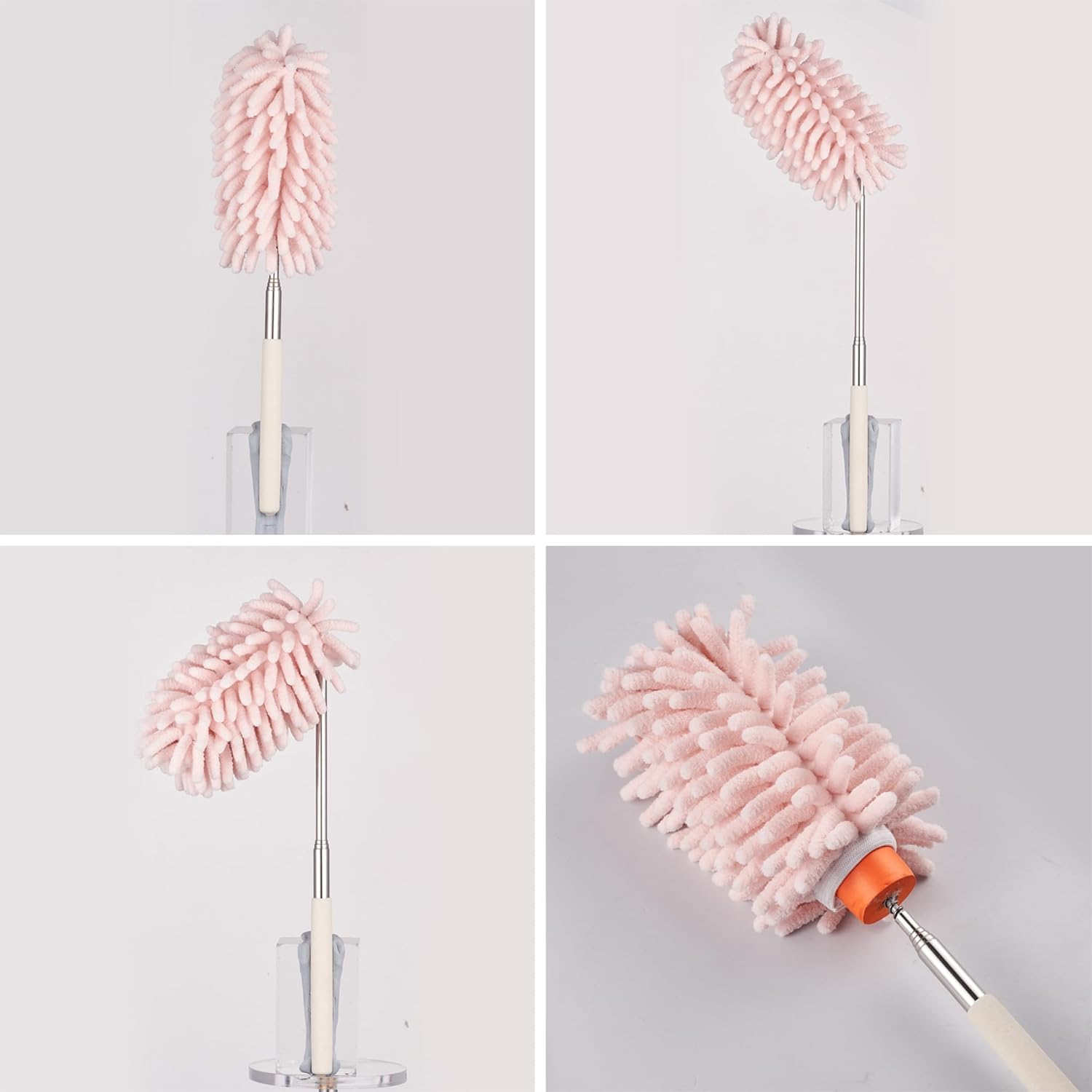 Aumohall Pink Retractable Microfiber Duster for Cleaning Extendable Feather Duster Household Cleaning Tool for Cleaning Car, Office, Window, Furniture - Pink image number 6