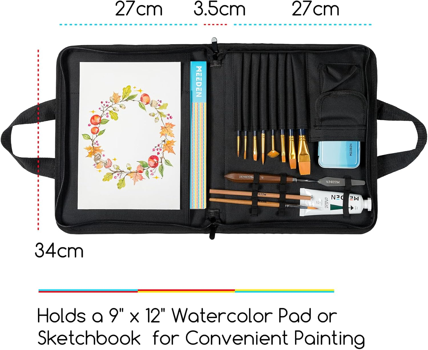 MEEDEN Art Portfolio Sketch Case: Portable Artist Sketch Folio Bag for 9" X 12" Sketchbook & Watercolor Pads - Zippered Art Travel Bag for Brushes Pens Pencils & Art Supplies Organizer image number 6