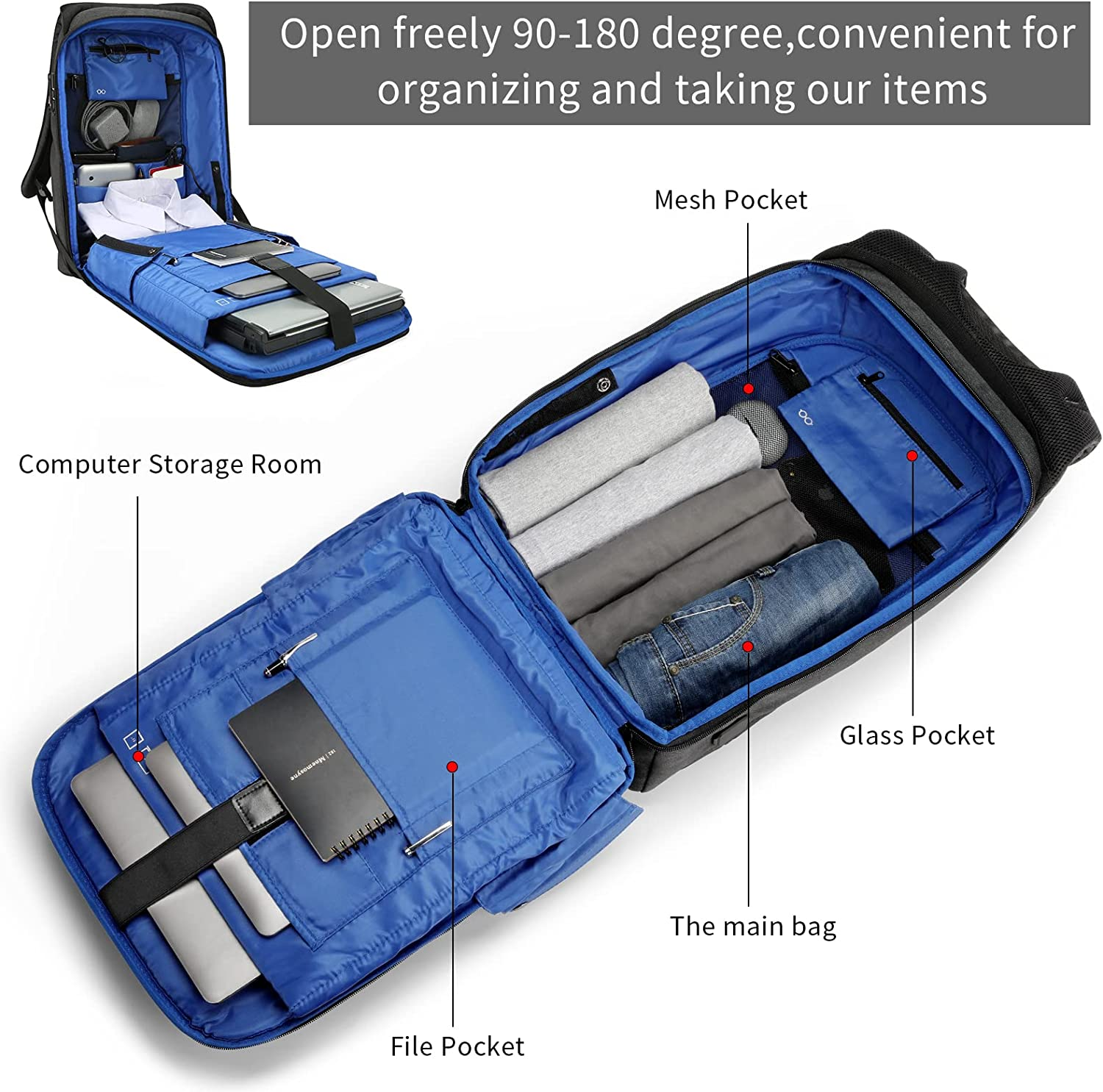 Kingsons Laptop Backpack, Slim Business Travel with USB Charging Port Anti-Theft for 13.1 15.6 17.3 Inch Laptop&hellip; image number 5